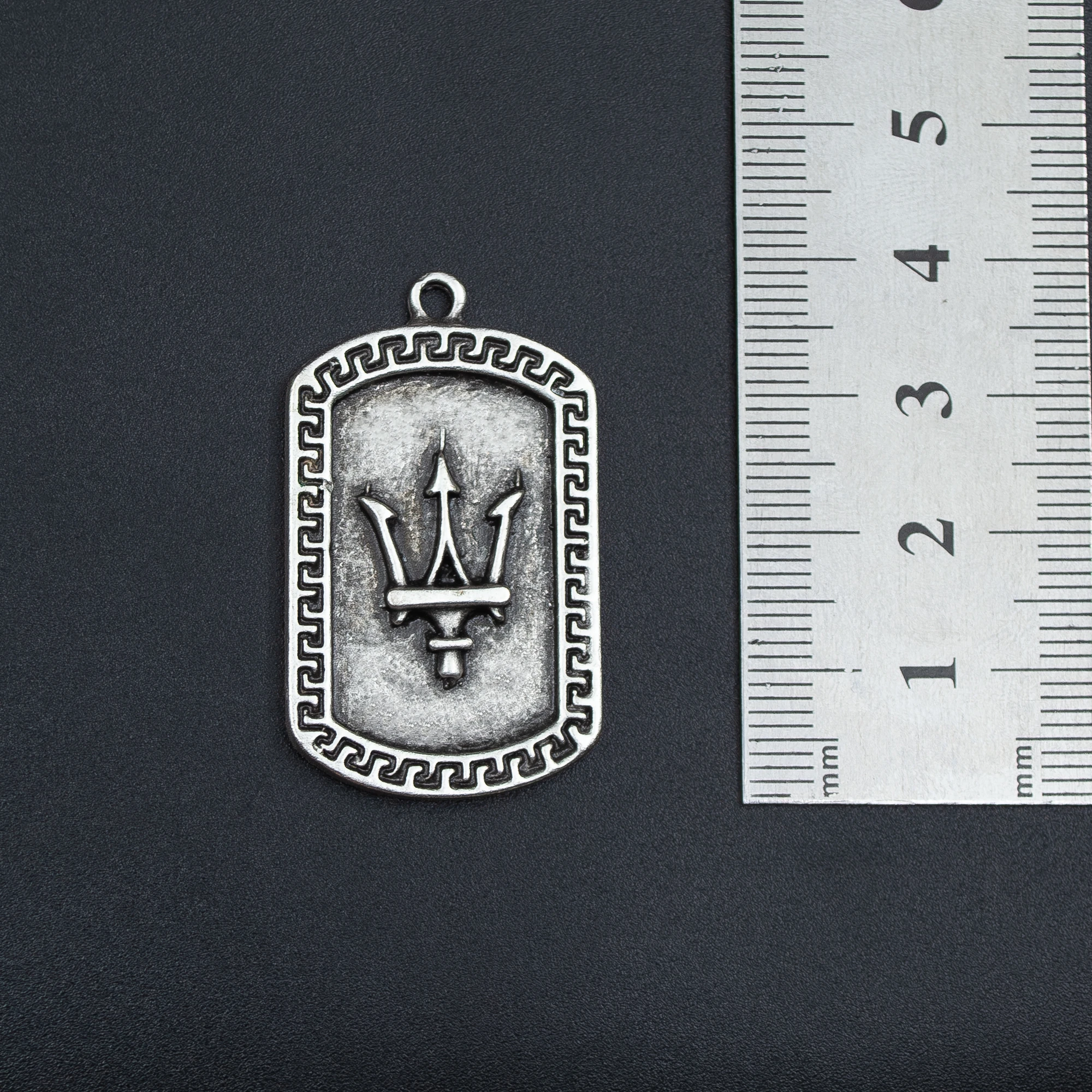 Poseidon - Mızrak Kolye - Gümüş ( Silver ) Renk - 60 cm Deri İp Kolye