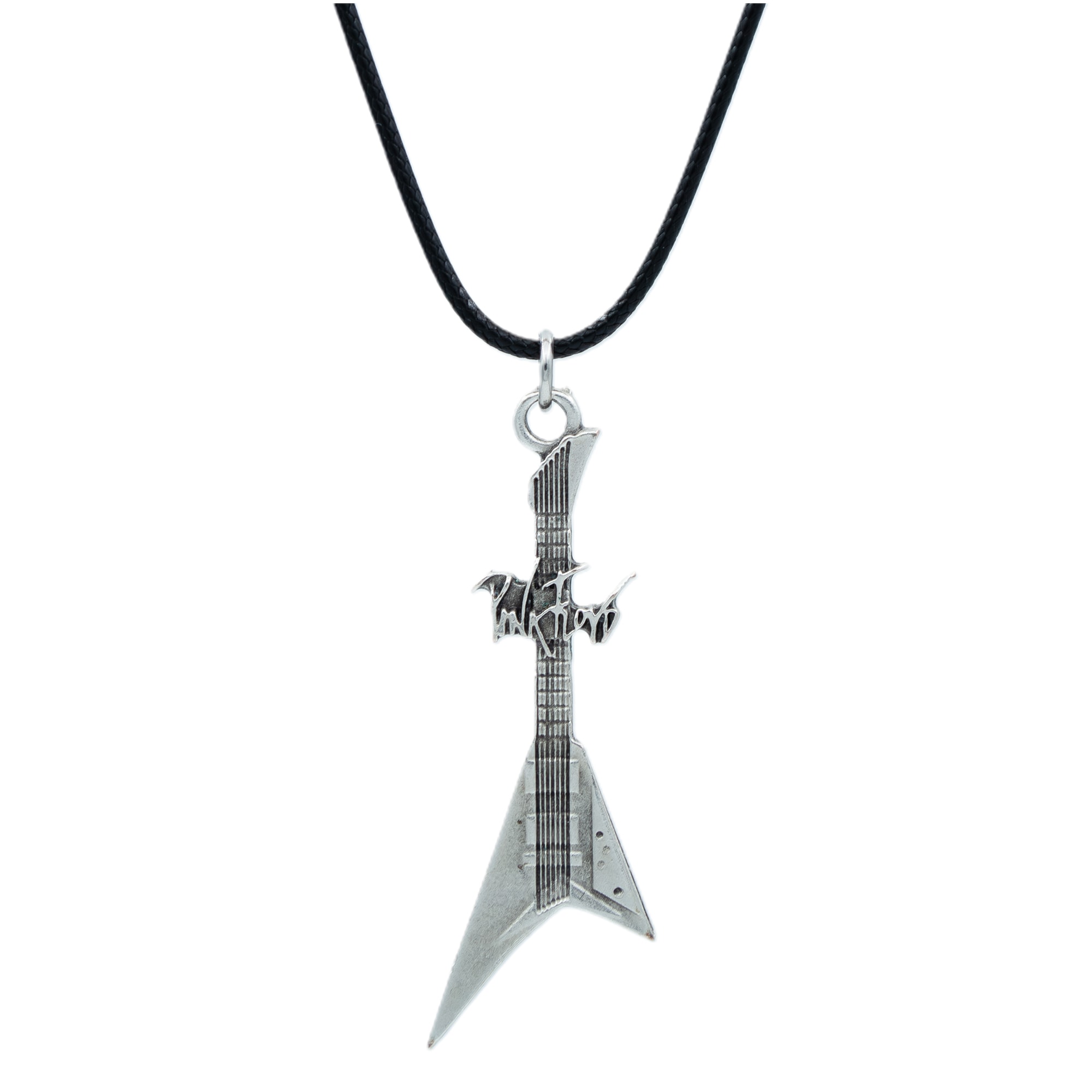 Pink Floyd Elektro Gitar Kolye - Gümüş ( Silver ) Renk - 60 cm Deri İp Kolye