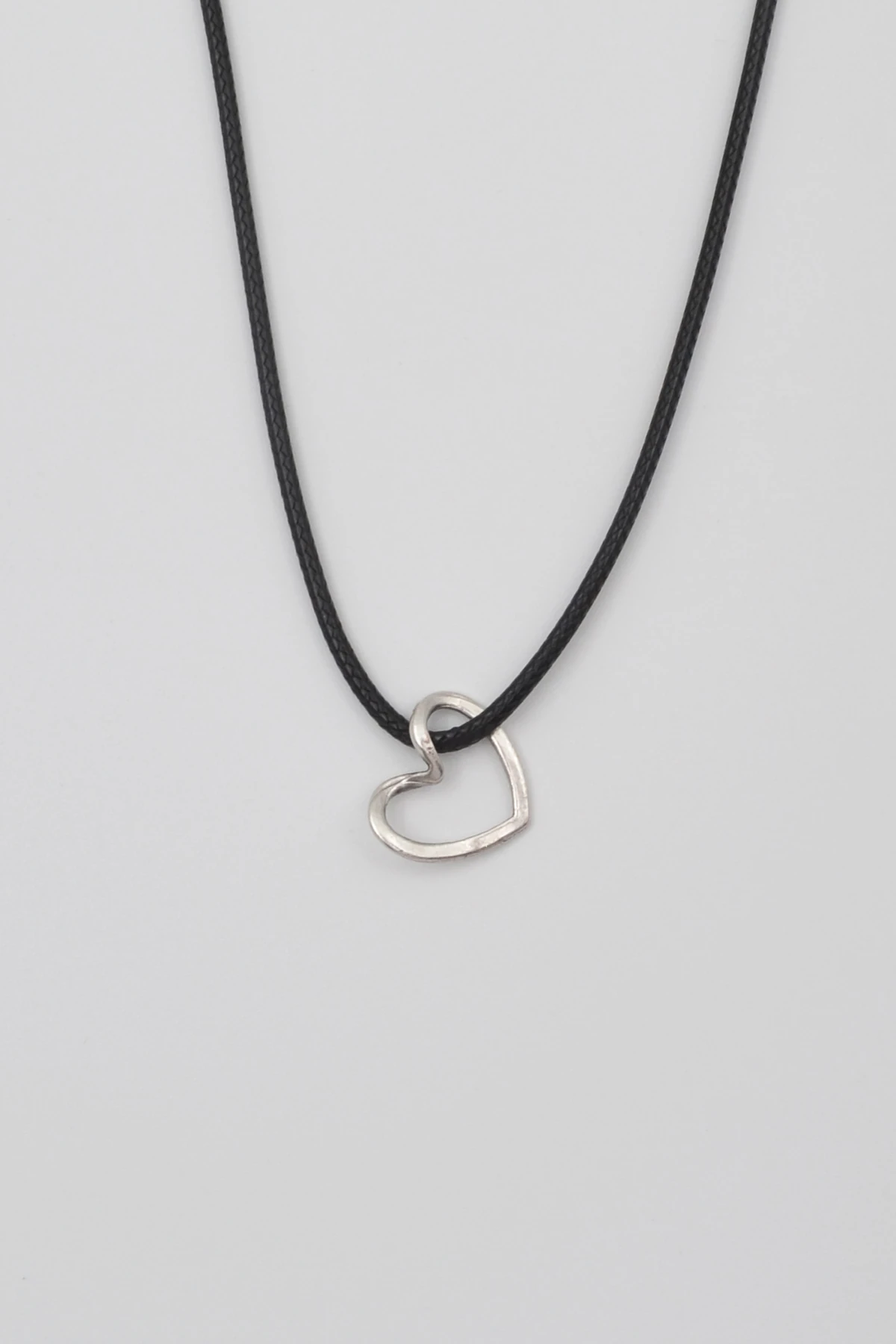 Minimalist Kalp Kolye - Gümüş ( Silver ) Renk - 60 cm Deri İp Kolye