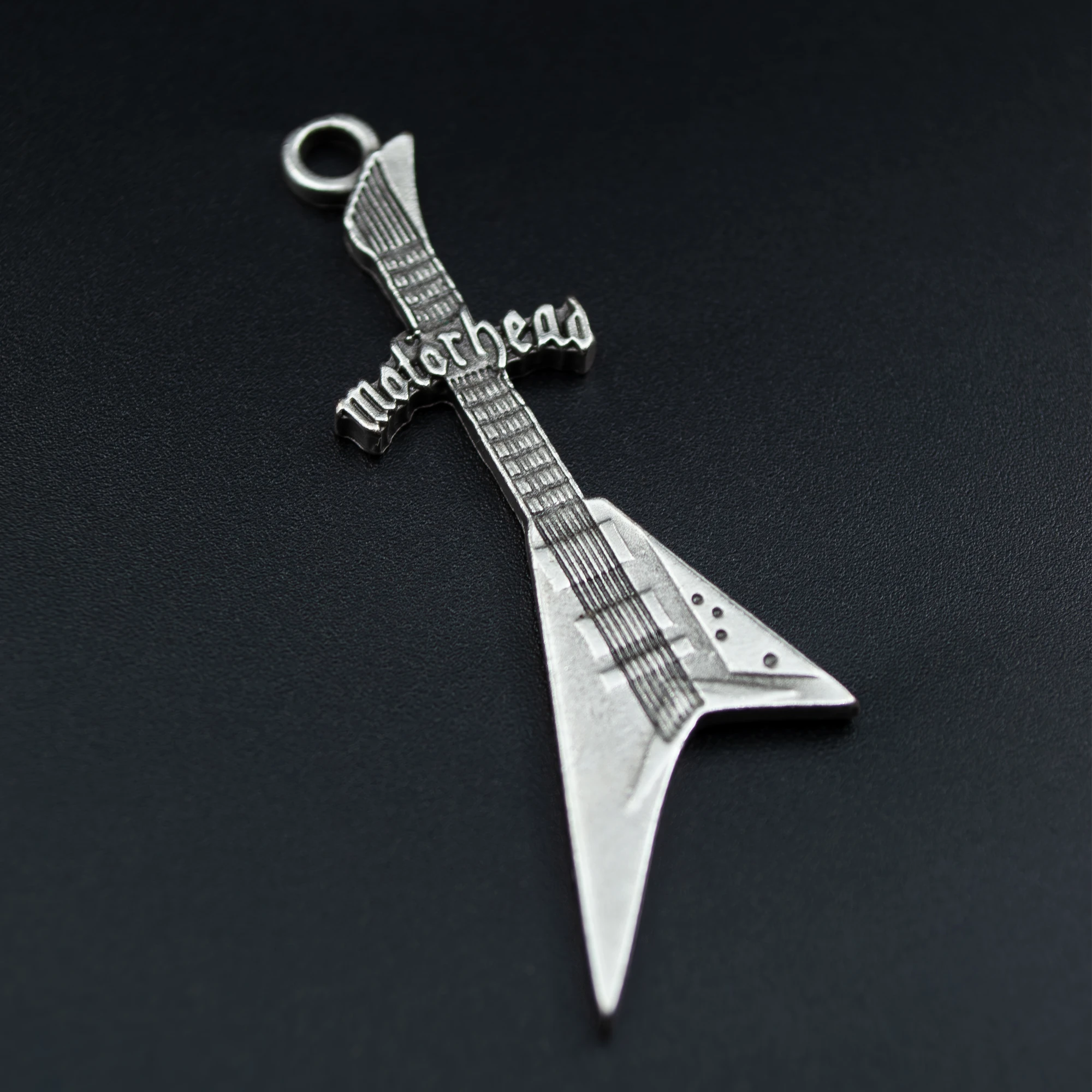 Motorhead Elektro Gitar Kolye - Gümüş ( Silver ) Renk - 60 cm Deri İp Kolye