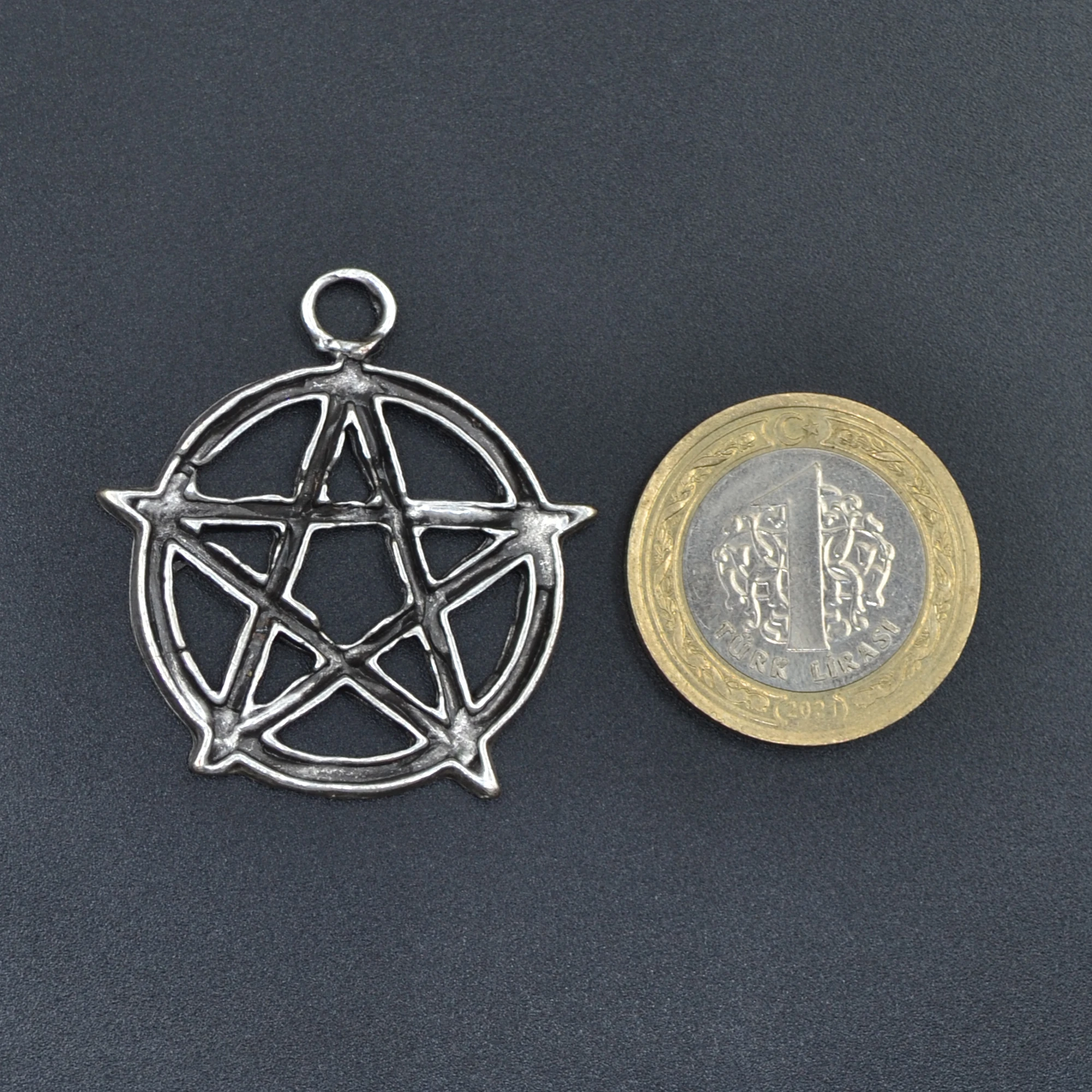 Pentagram Yıldızı Kolye Ucu - Gümüş ( Silver ) Renk