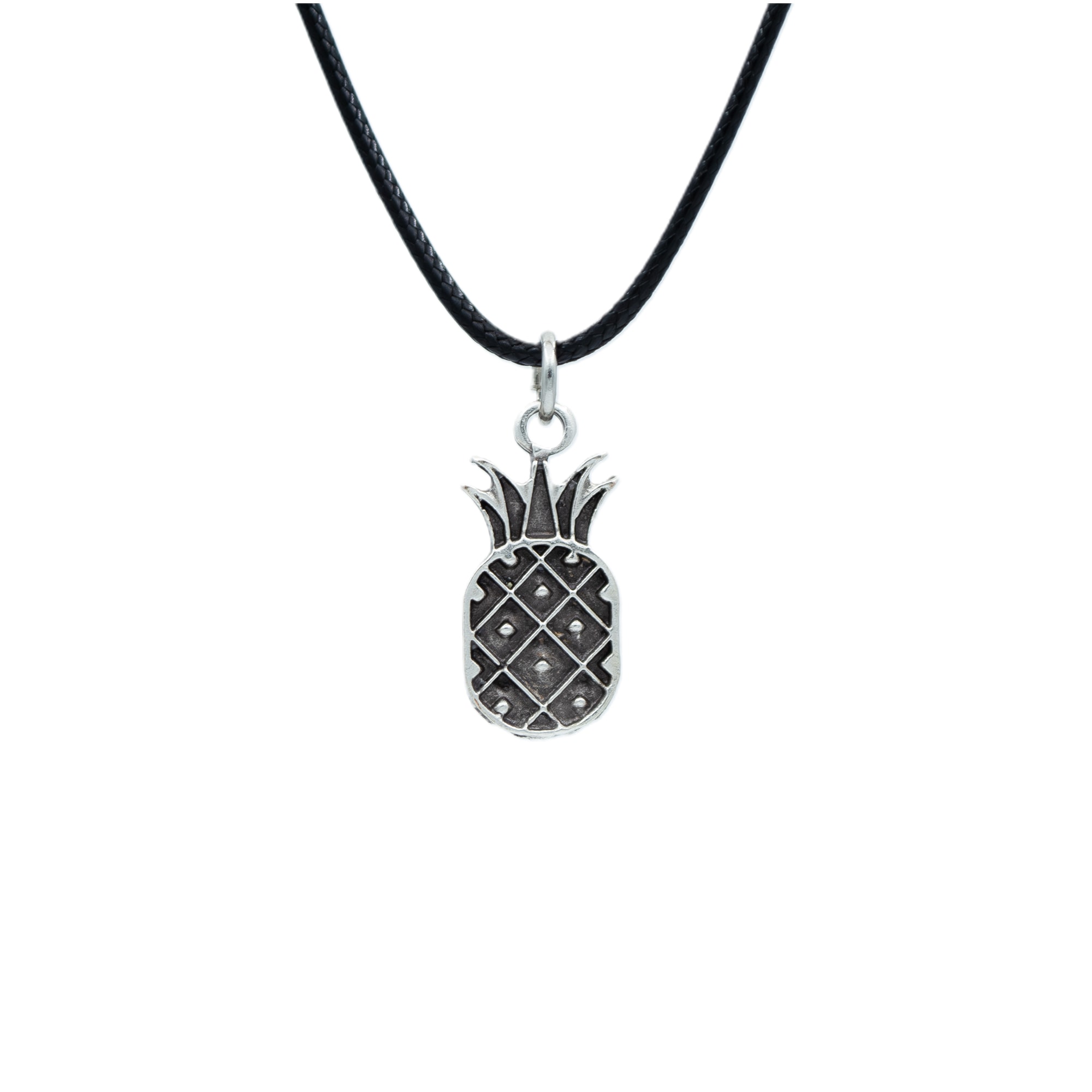 Ananas Kolye - Gümüş ( Silver ) Renk - 60 cm Deri İp Kolye