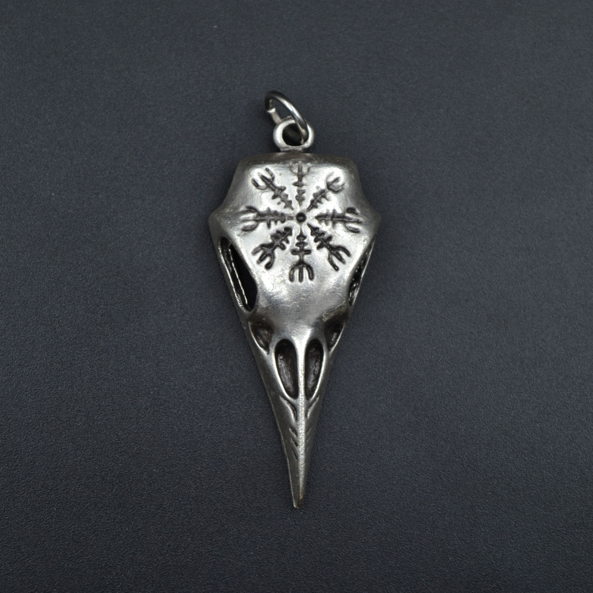 Kuzgun Kafatası - Vegvisir Kolye Ucu - Gümüş ( Silver ) Renk