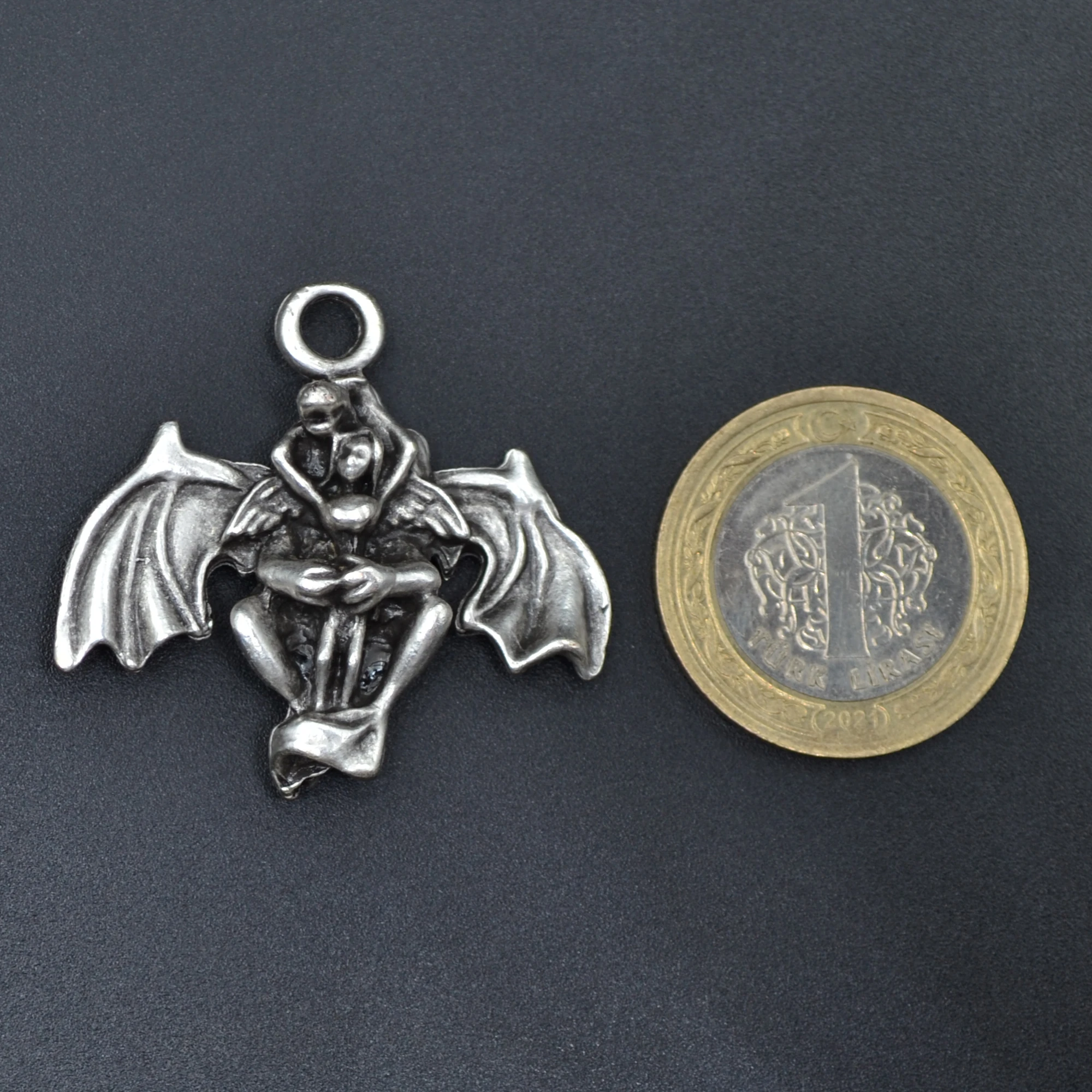 Ejderha ve Kız Kolye - Gümüş ( Silver ) Renk - 60 cm Deri İp Kolye