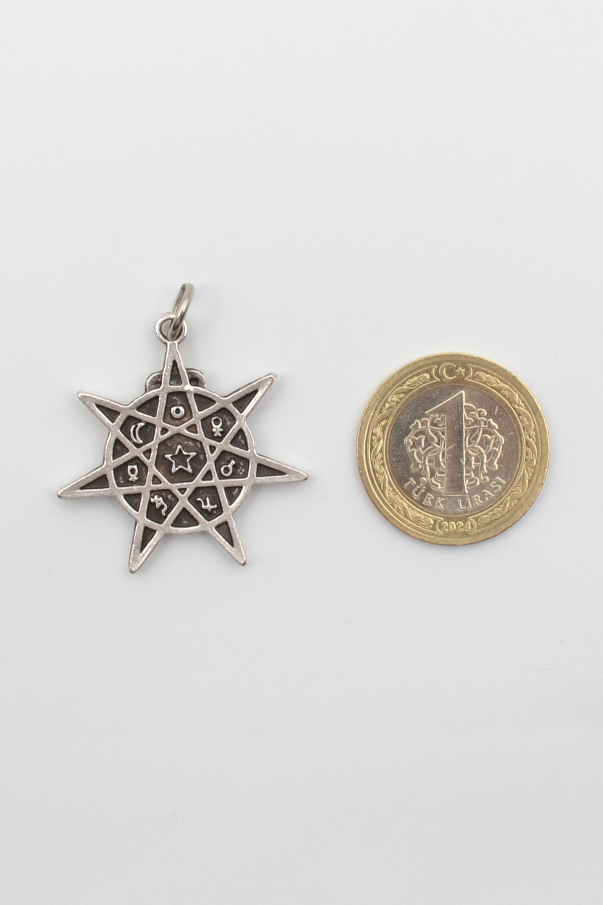 Astroloji 7 Nokta Yıldız Kolye - Gümüş ( Silver ) Renk - 60 cm Örme Zincir Kolye