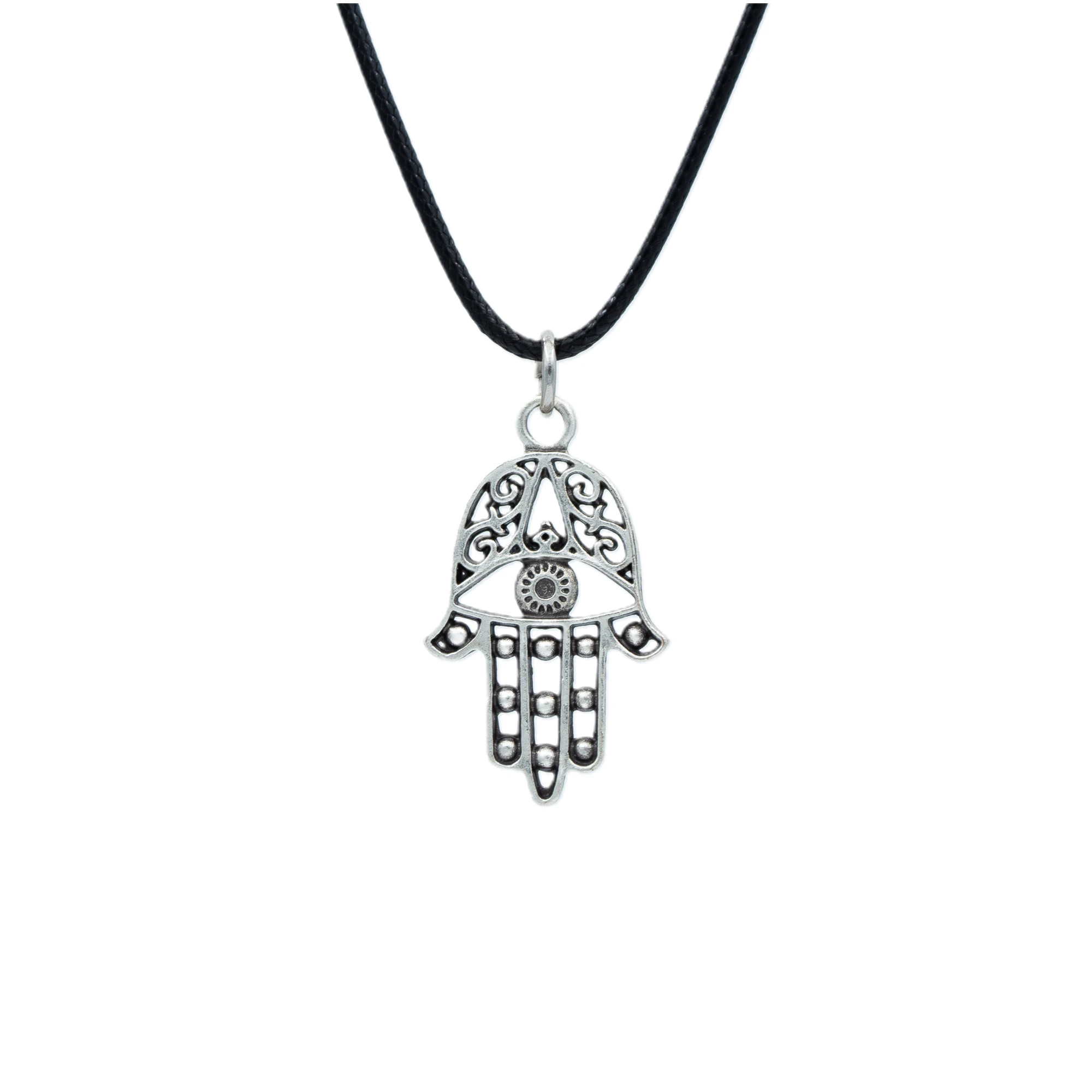 Fatma Ana Eli Kolye - Gümüş ( Silver ) Renk - 60 cm Deri İp Kolye