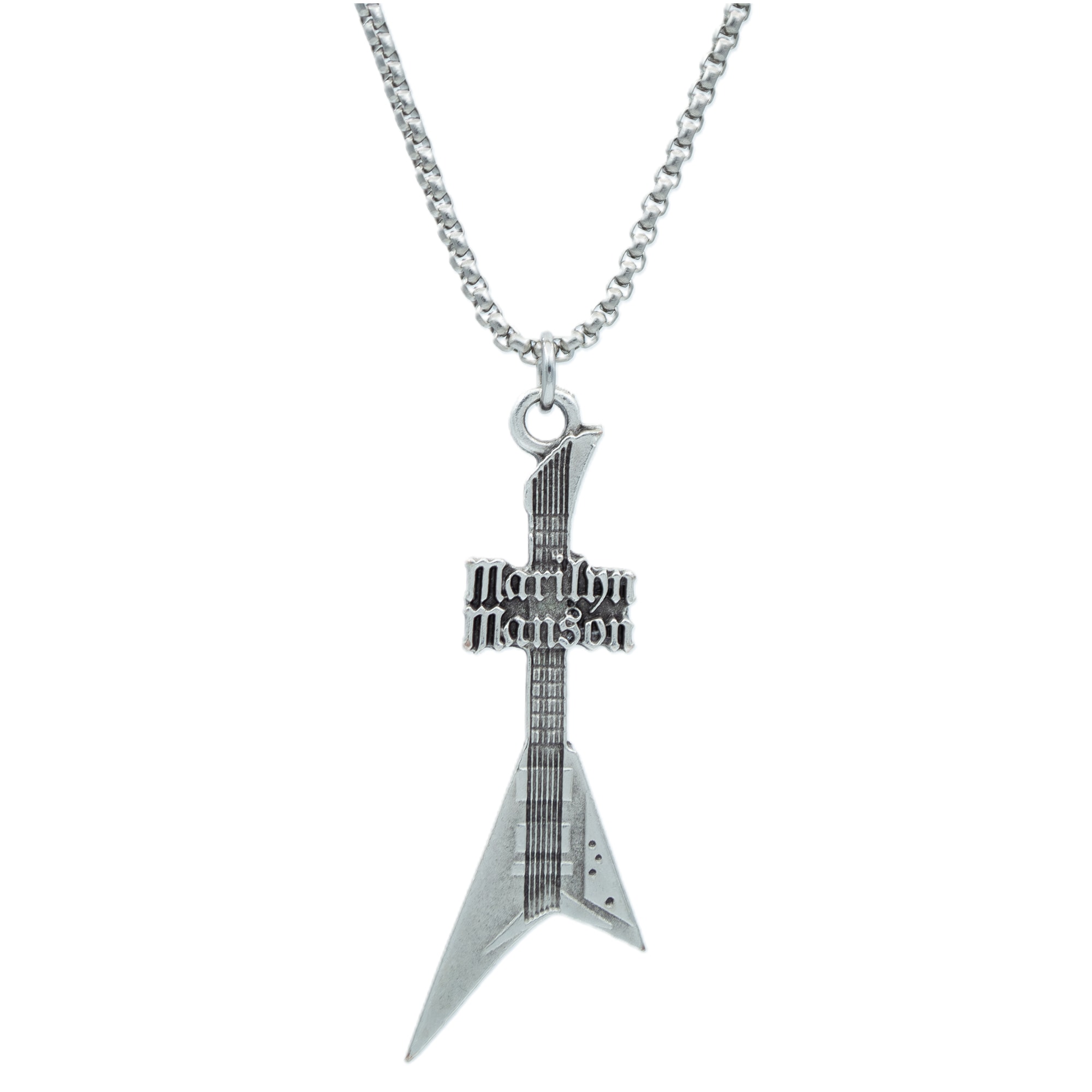 Marilyn Manson Elektro Gitar Kolye - Gümüş ( Silver ) Renk - 60 cm Örme Zincir Kolye
