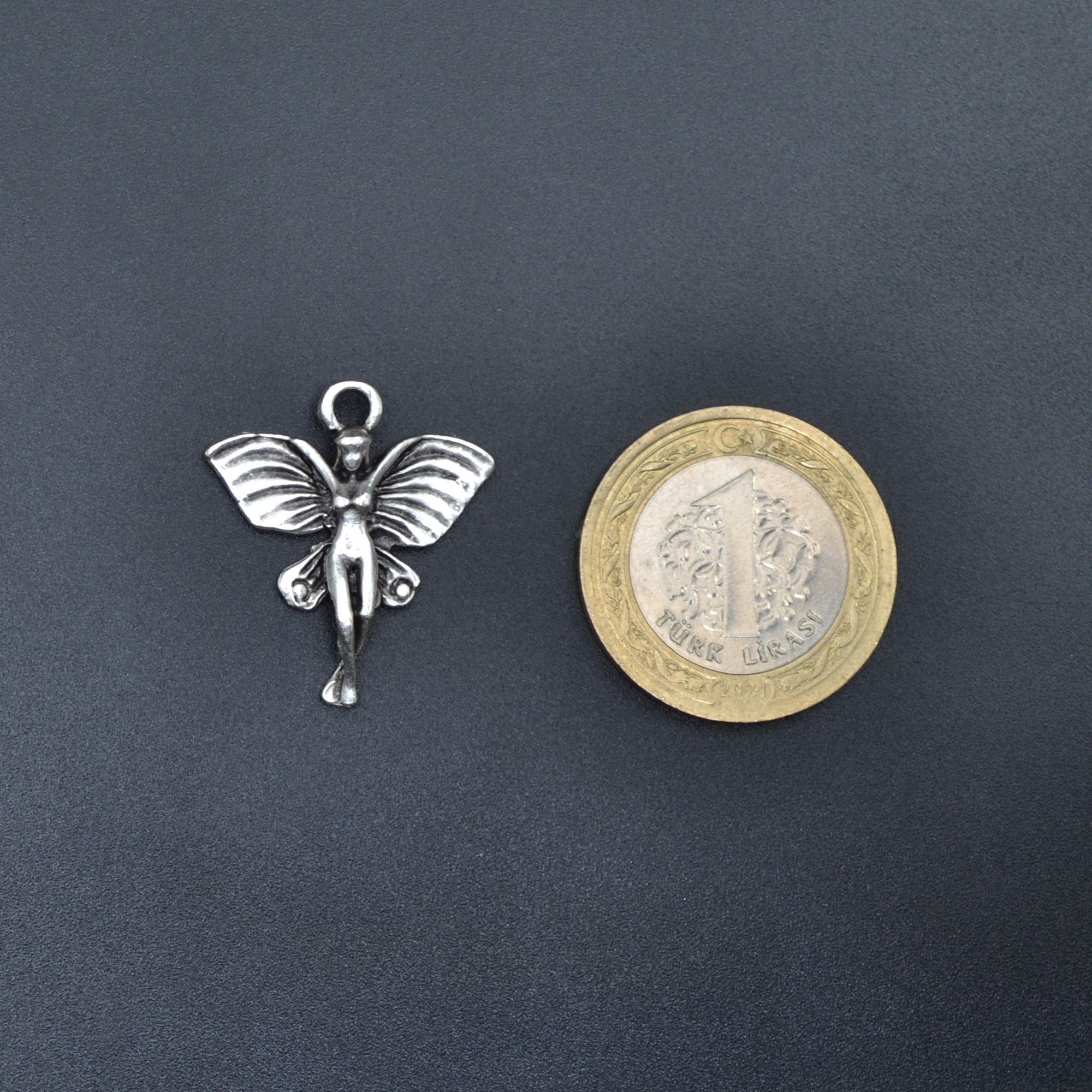 Minimal Kelebek Kanatlı Peri Kolye - Gümüş ( Silver ) Renk - 60 cm Deri İp Kolye