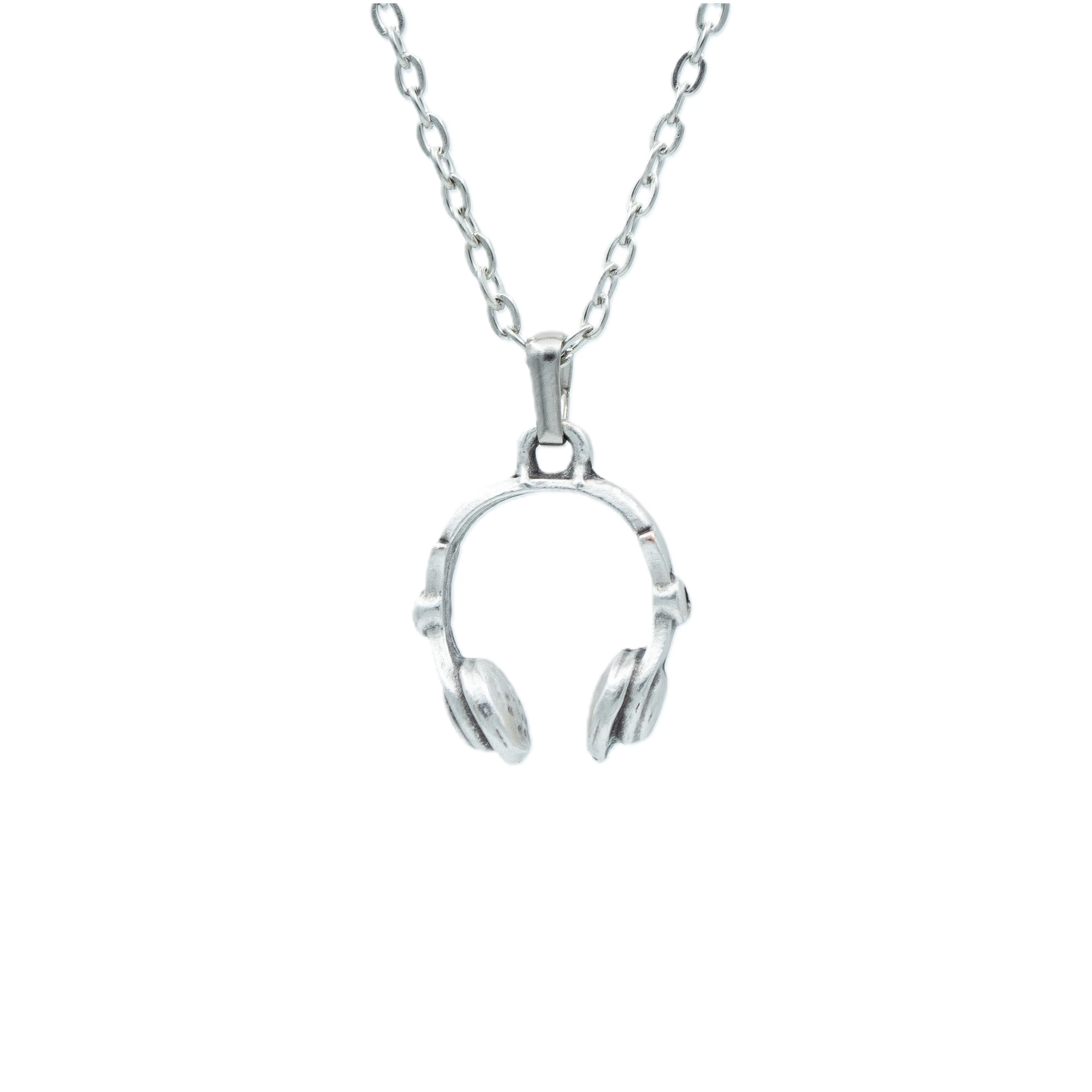 Kulaklık Kolye - Gümüş ( Silver ) Renk - 60 cm Düz Ezme Zincir Kolye