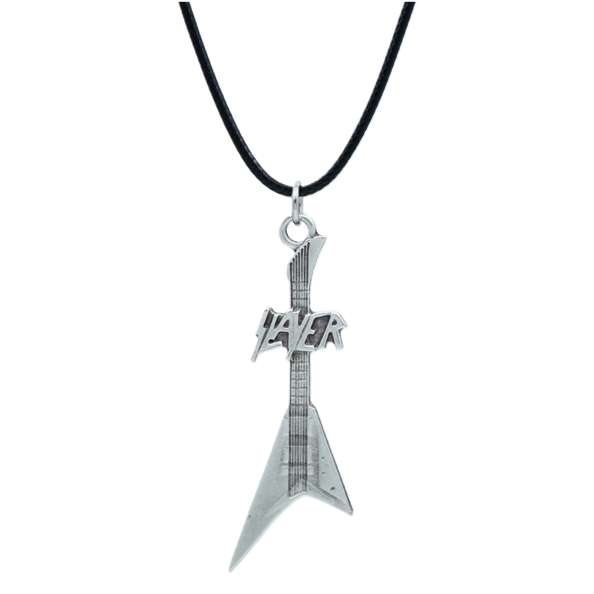 Slayer Elektro Gitar Kolye - Gümüş ( Silver ) Renk - 60 cm Deri İp Kolye