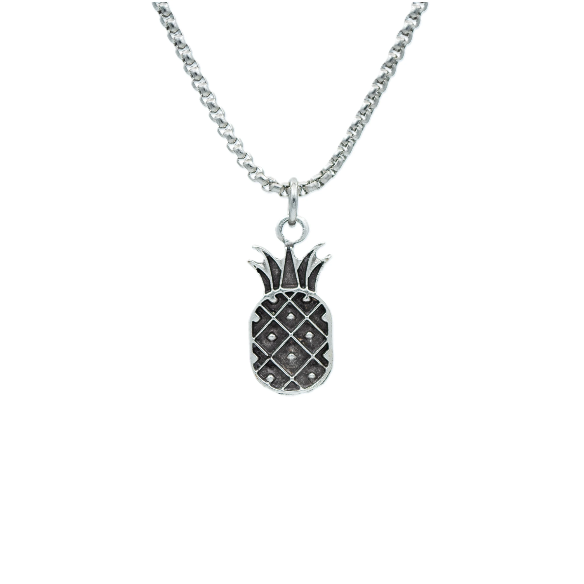 Ananas Kolye - Gümüş ( Silver ) Renk - 60 cm Örme Zincir Kolye