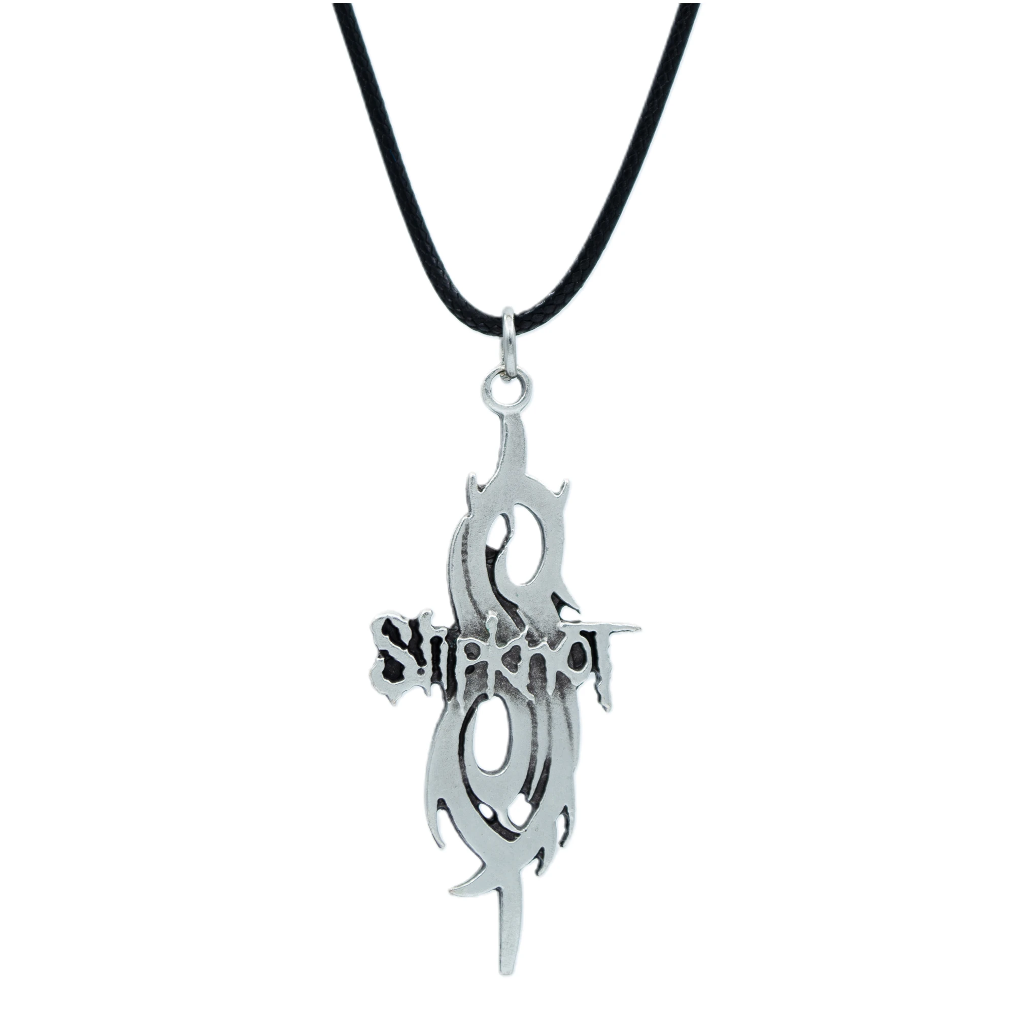 Slipknot Kolye - Gümüş ( Silver ) Renk - 60 cm Deri İp Kolye