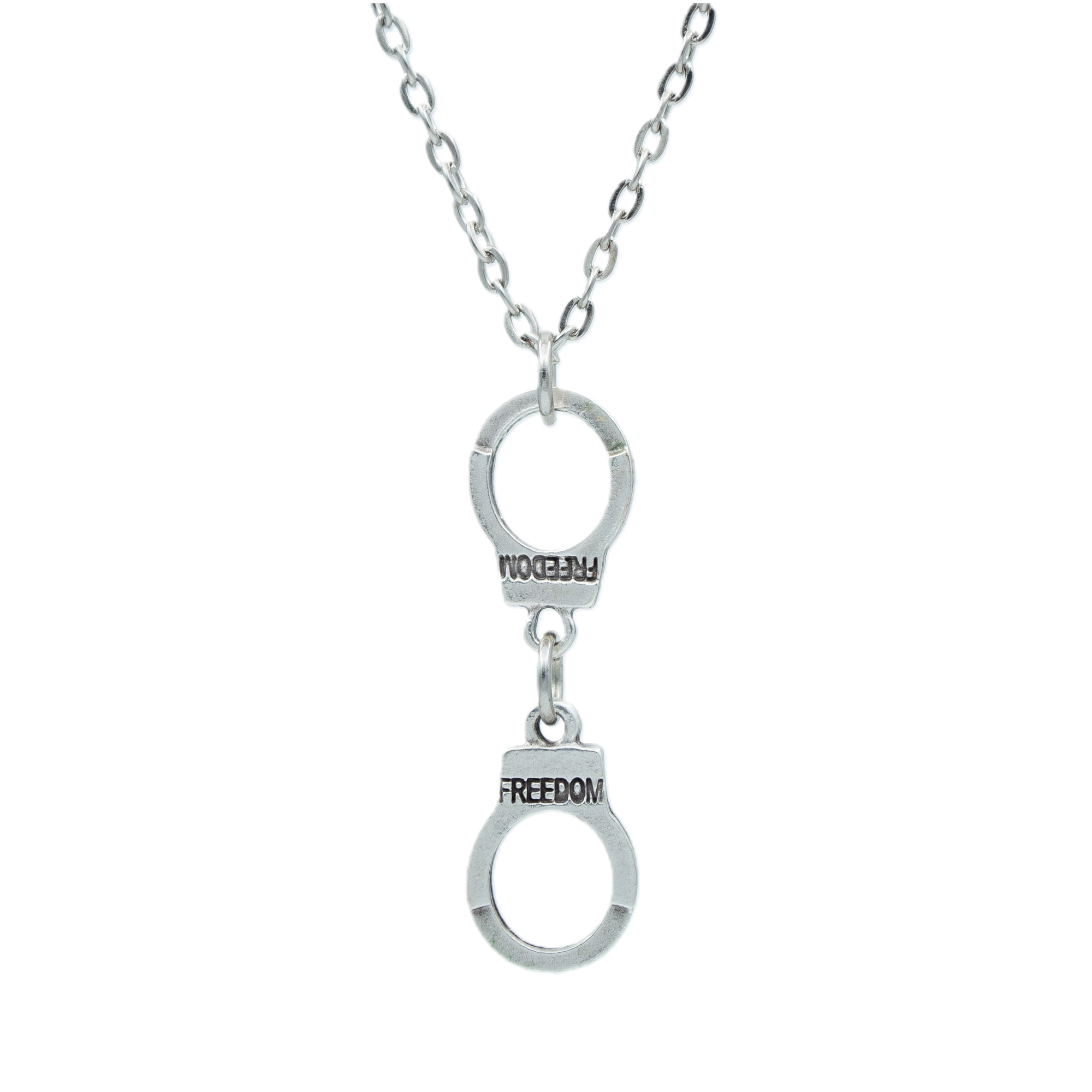 Freedom - Kelepçe Kolye - Gümüş ( Silver ) Renk - 60 cm Düz Ezme Zincir Kolye