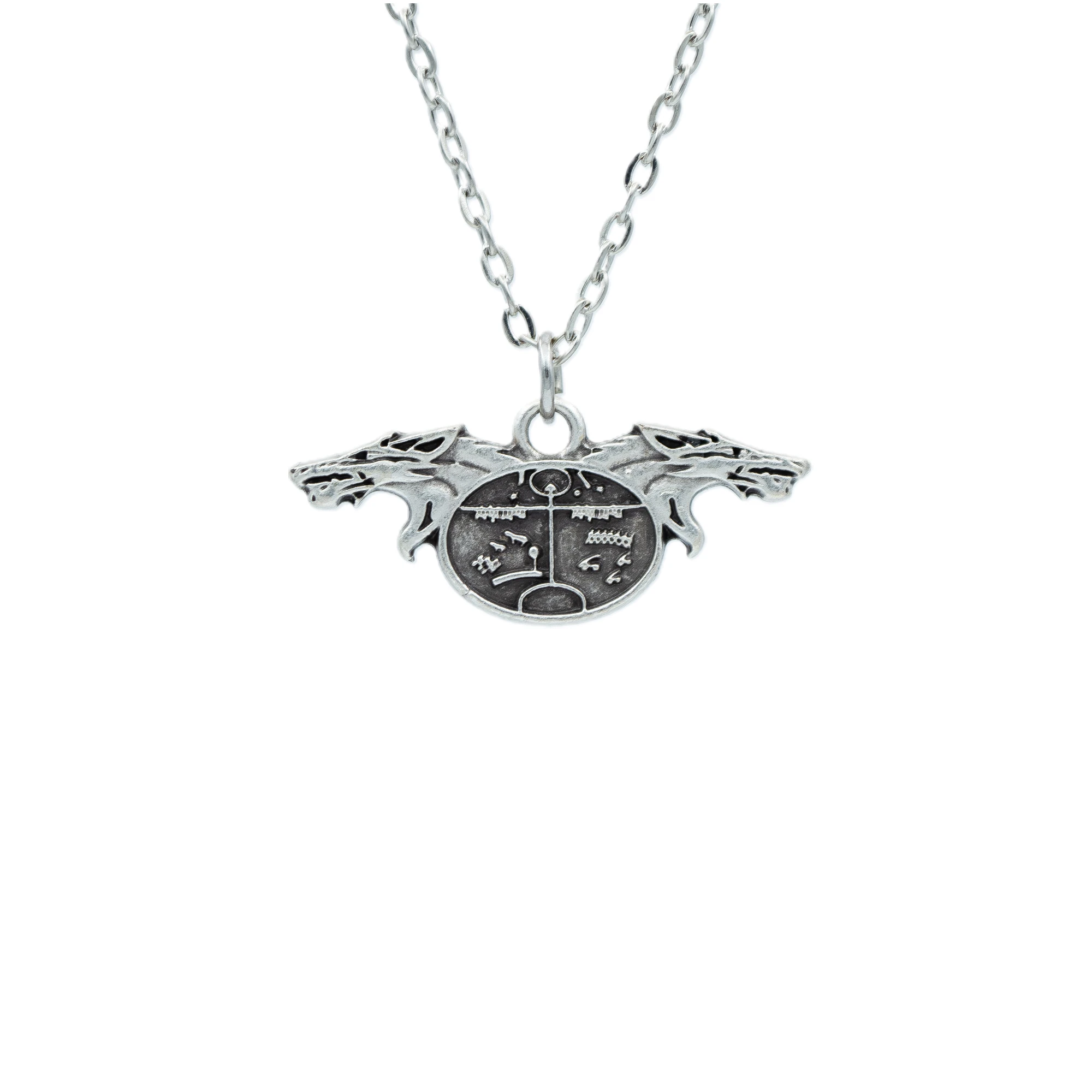 Şaman Kam Davulu - Kurt Kolye - Gümüş ( Silver ) Renk - 60 cm Düz Ezme Zincir Kolye