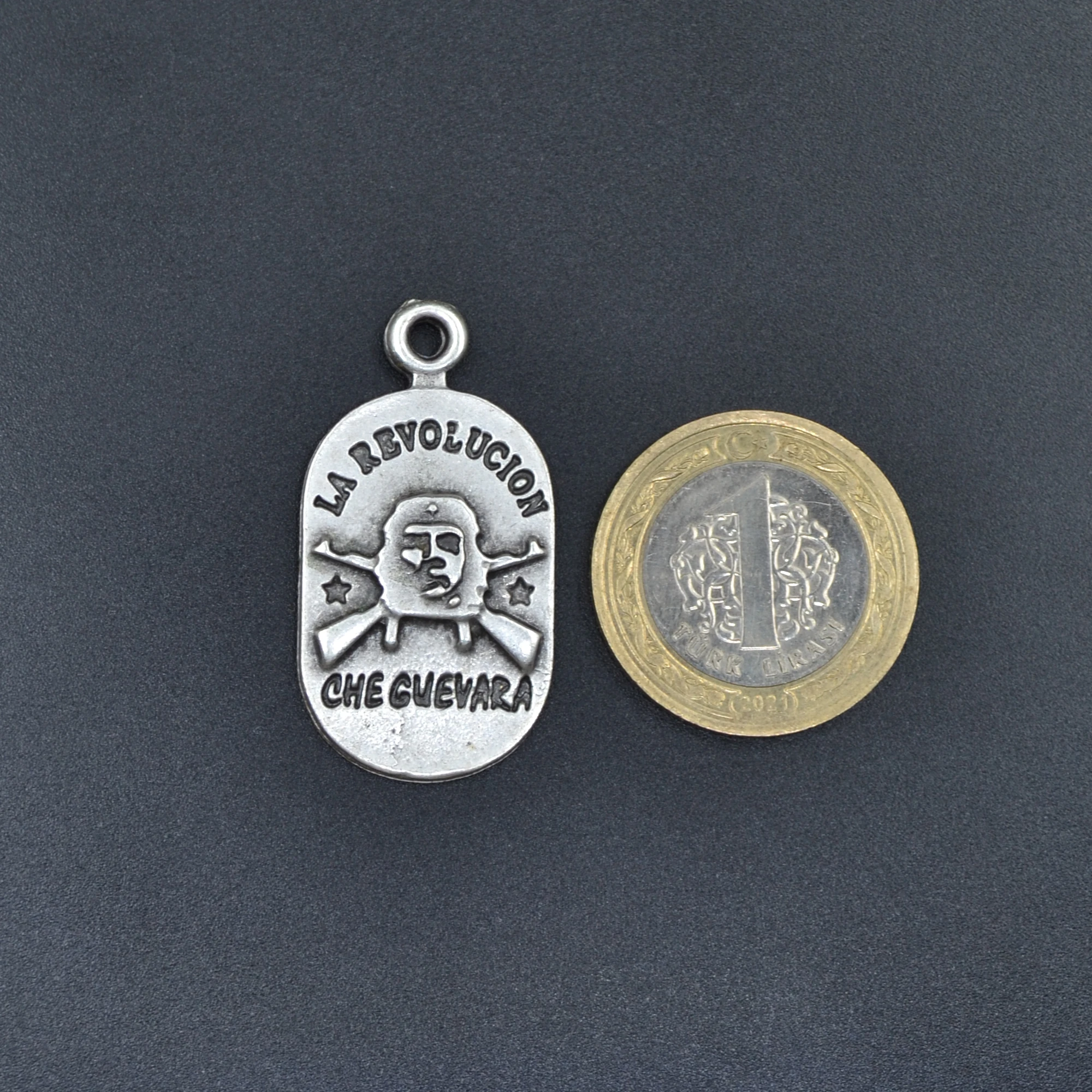 Devrim - Che Guevara - La Revolucion Kolye - Gümüş ( Silver ) Renk - 60 cm Düz Ezme Zincir Kolye