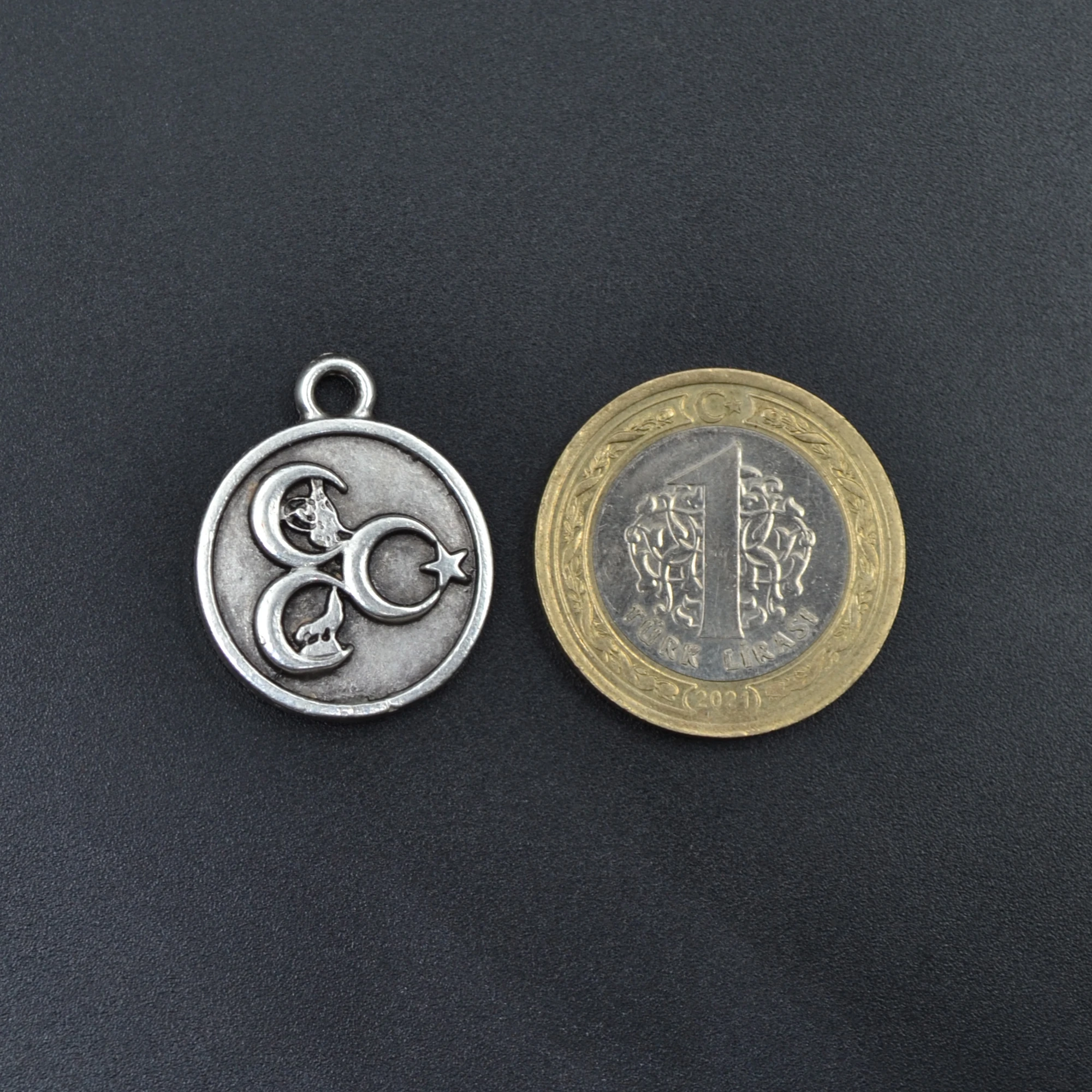 3 Hilal - Ay Yıldız - Kurt- Tuğra Kolye - Gümüş ( Silver ) Renk - 60 cm Örme Zincir Kolye