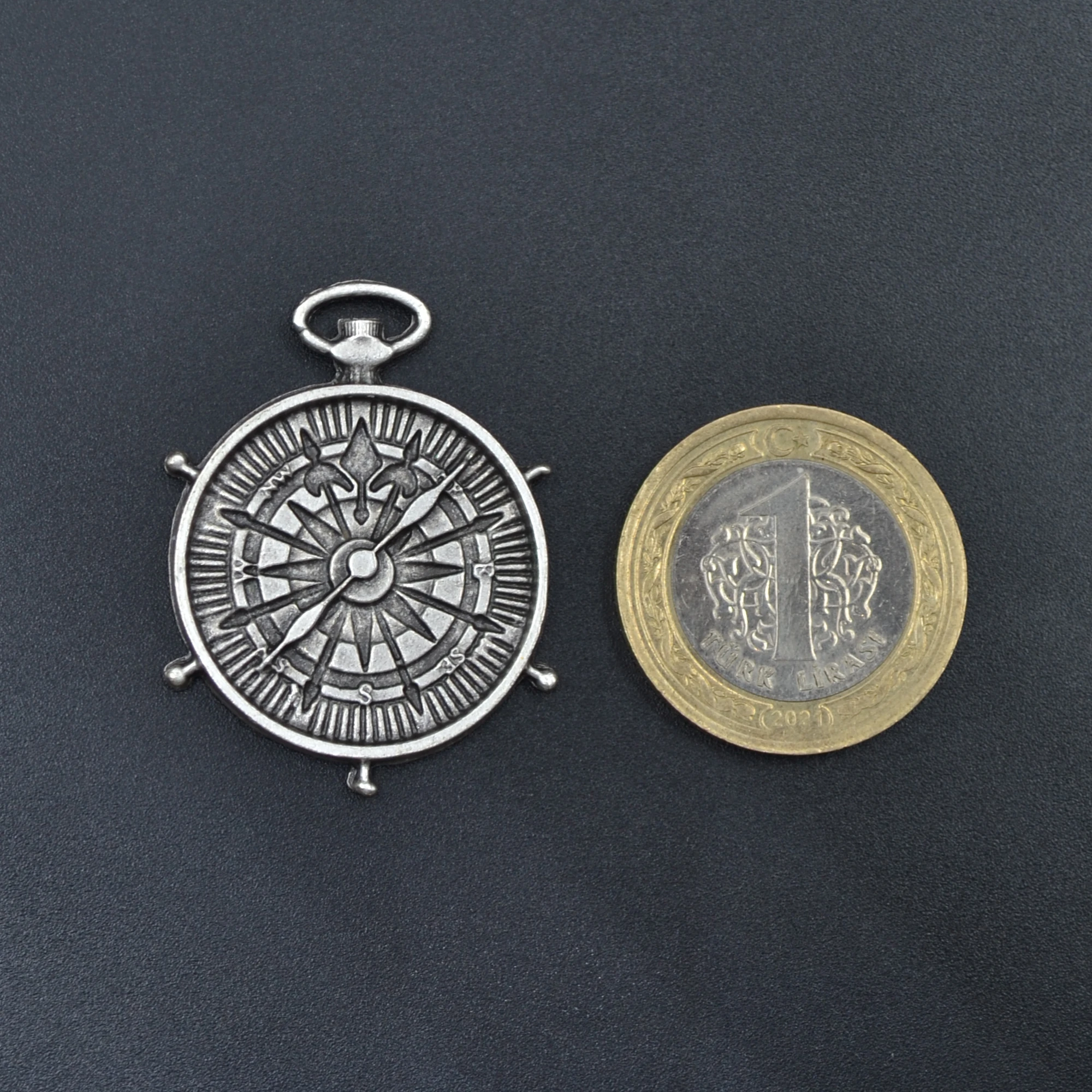 Pusula Kolye Ucu - Gümüş ( Silver ) Renk