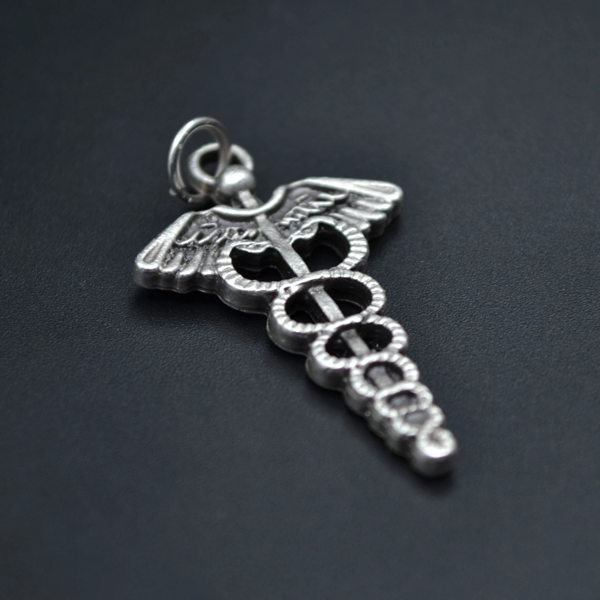 Tıp Sembolü Kadüse Kolye - Düz Silver Zincir - Silver - 60 cm