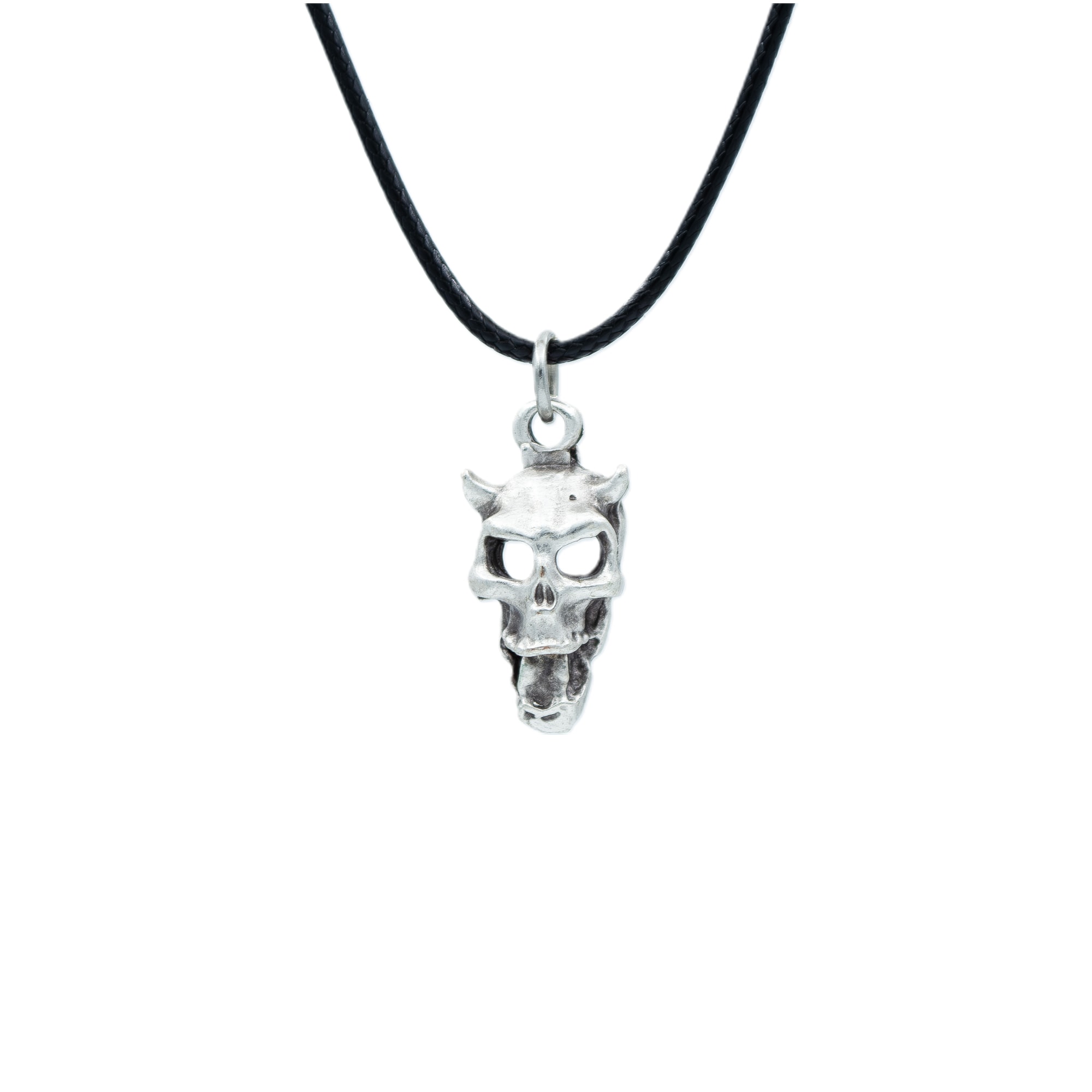 Minimal Diablo - Şeytan Kolye - Gümüş ( Silver ) Renk - 60 cm Deri İp Kolye