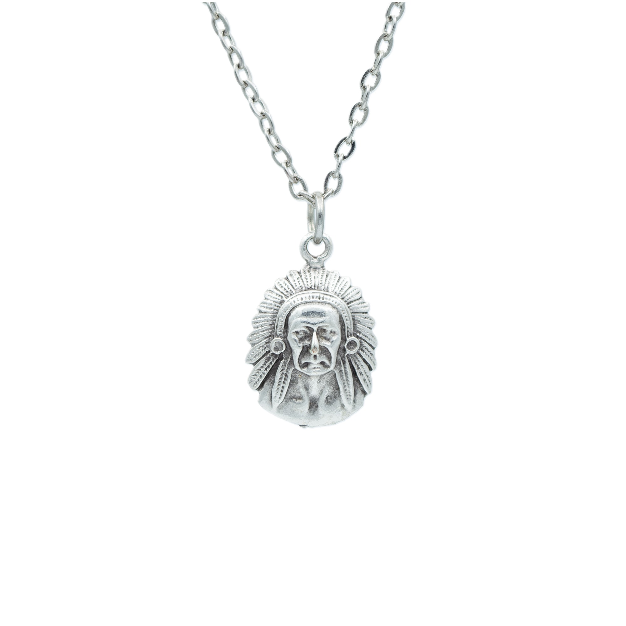 Kızılderili Kolye - Gümüş ( Silver ) Renk - 60 cm Düz Ezme Zincir Kolye