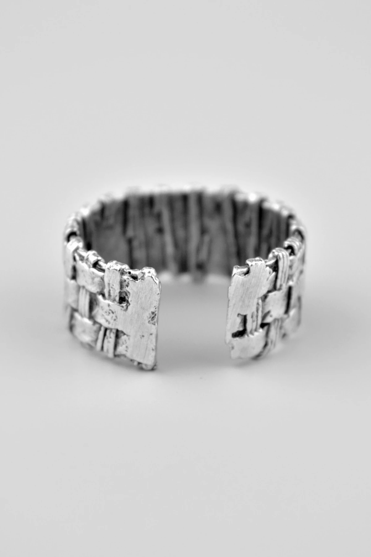 Örme Alyans Antik Gümüş Kaplama Ayarlamalı Erkek Kadın Yüzük