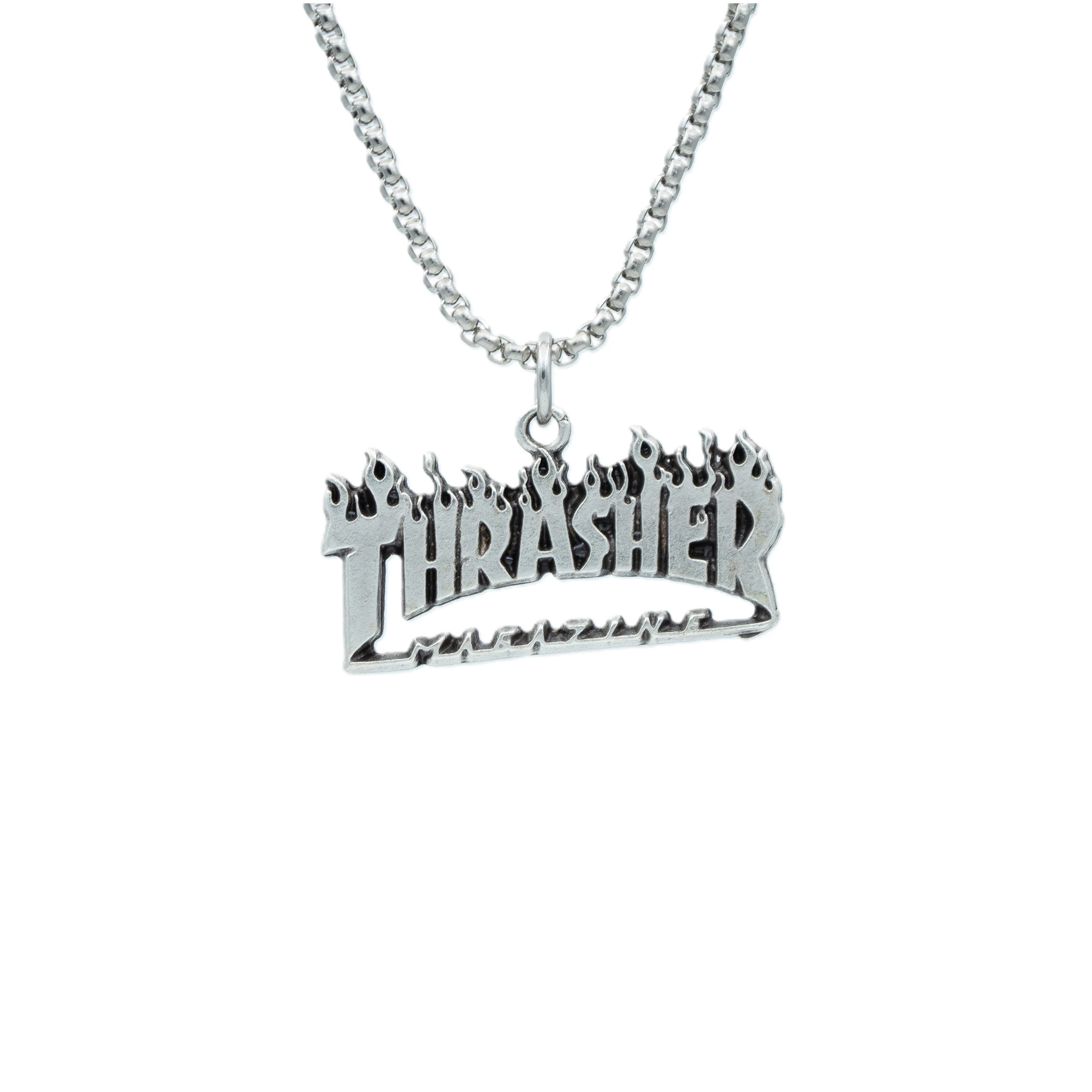 Thrasher Kolye - Gümüş ( Silver ) Renk - 60 cm Örme Zincir Kolye