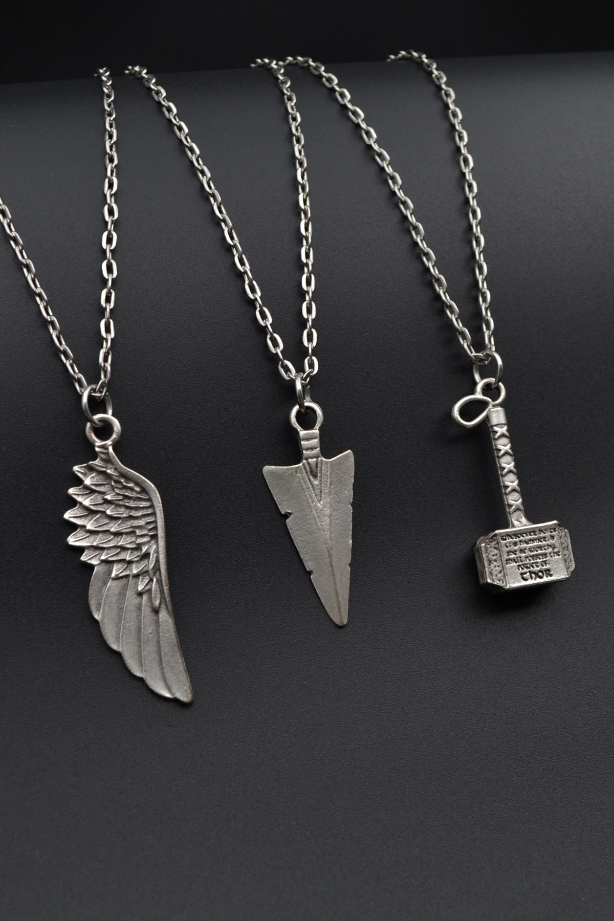 3'lü Thor Çekiç Büyük Kanat Triagle Ok Ucu Erkek Kadın Kolye Seti