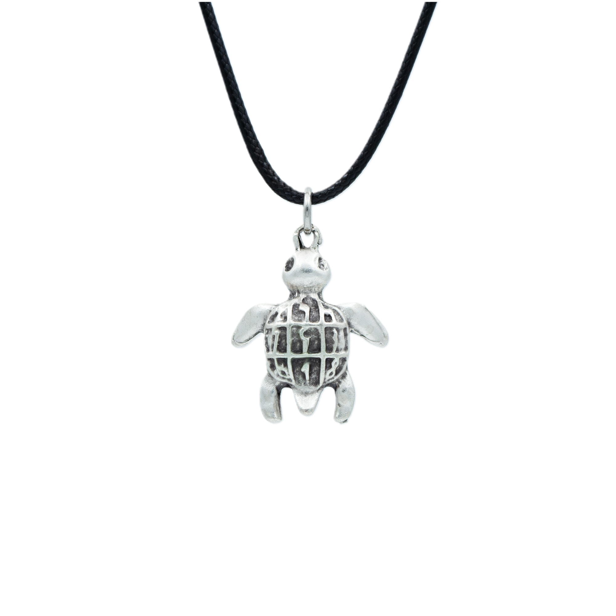 Kaplumbağ Kolye - Gümüş ( Silver ) Renk - 60 cm Deri İp Kolye