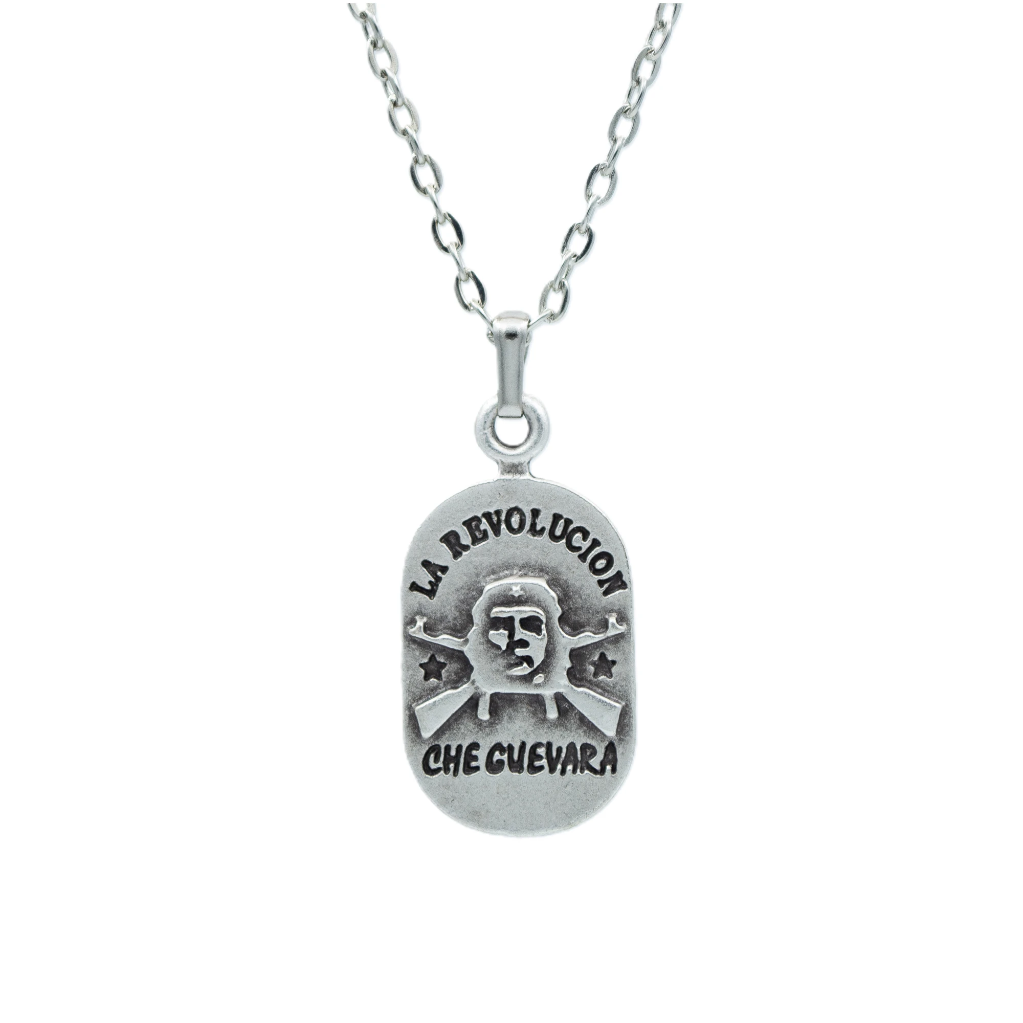 Devrim - Che Guevara - La Revolucion Kolye - Gümüş ( Silver ) Renk - 60 cm Düz Ezme Zincir Kolye