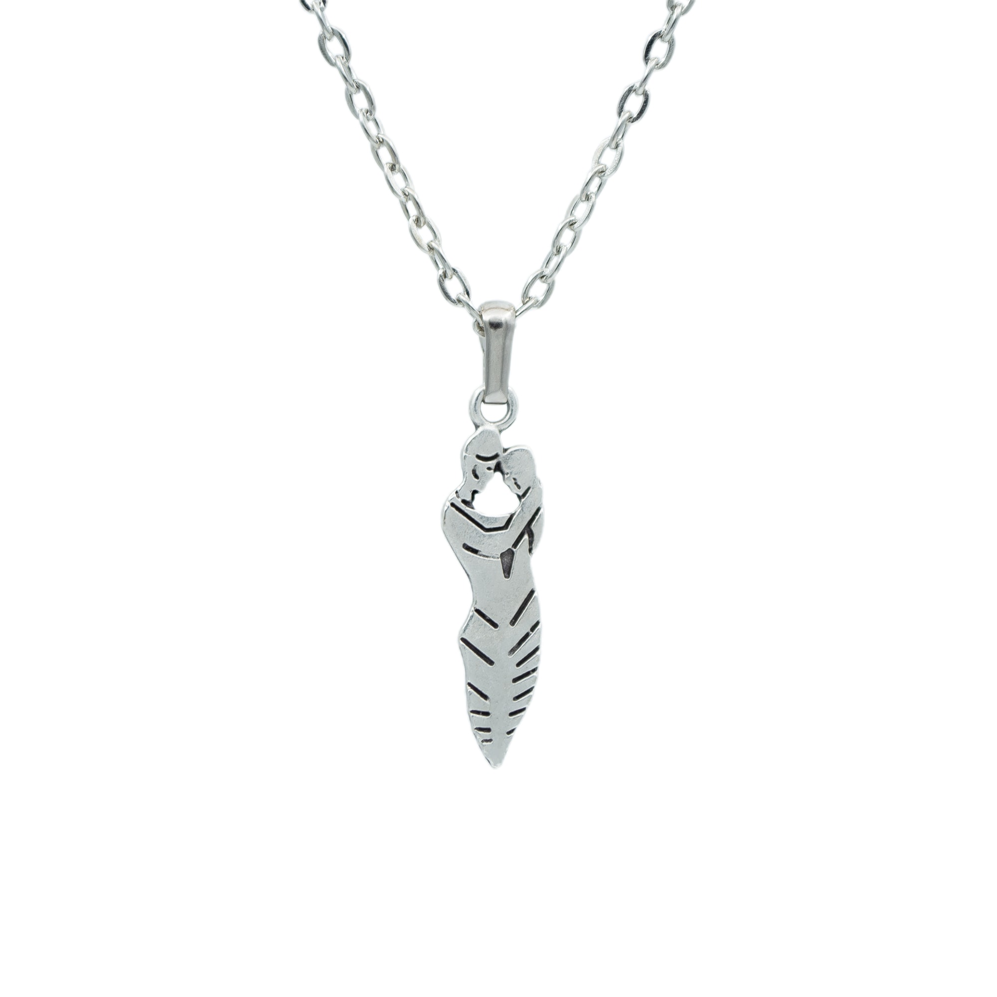 Sarılan Sevgili - Söz Kolye - Gümüş ( Silver ) Renk - 60 cm Düz Ezme Zincir Kolye