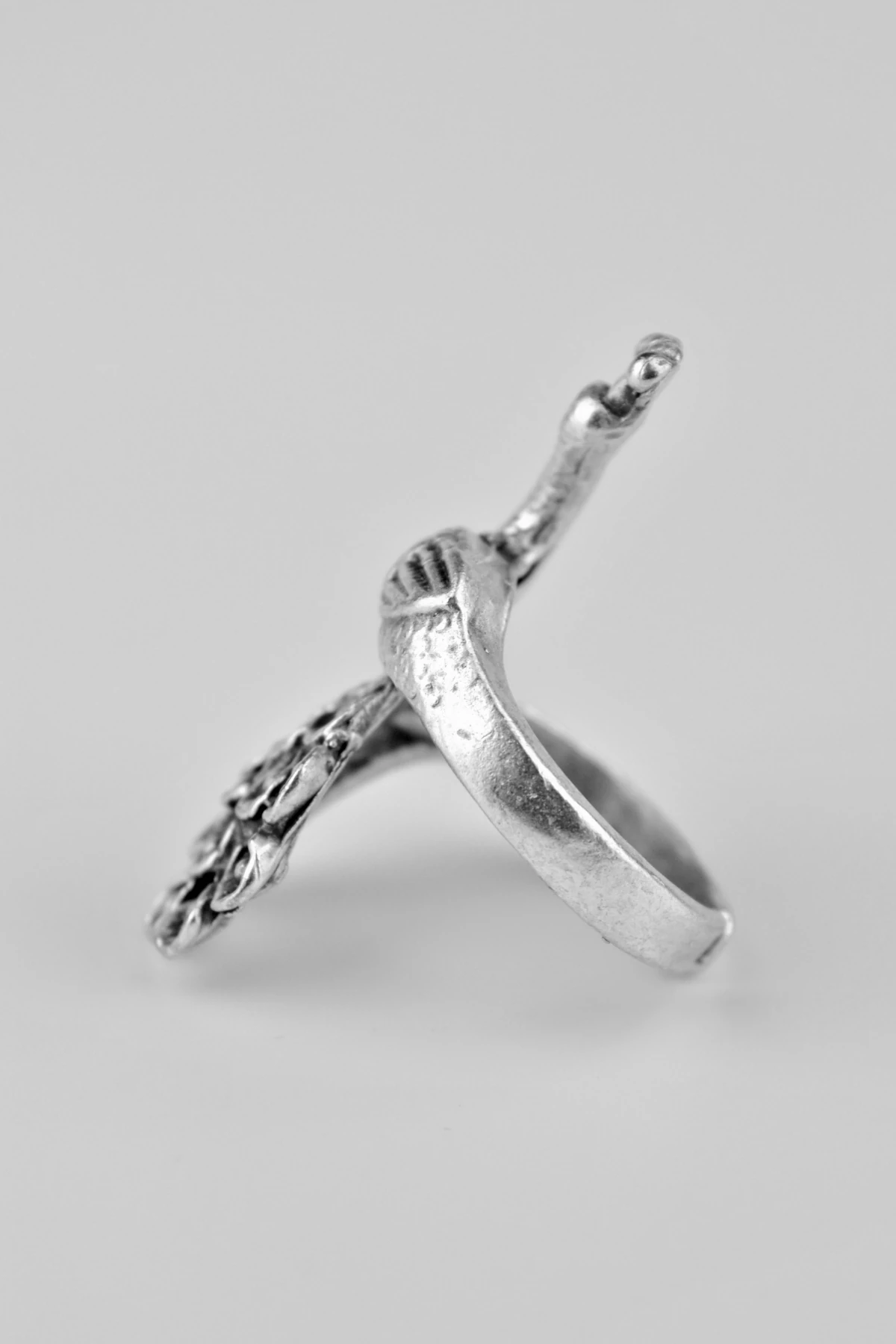 Tavuskuşu Antik Gümüş Kaplama Ayarlamalı Kadın Erkek Yüzük