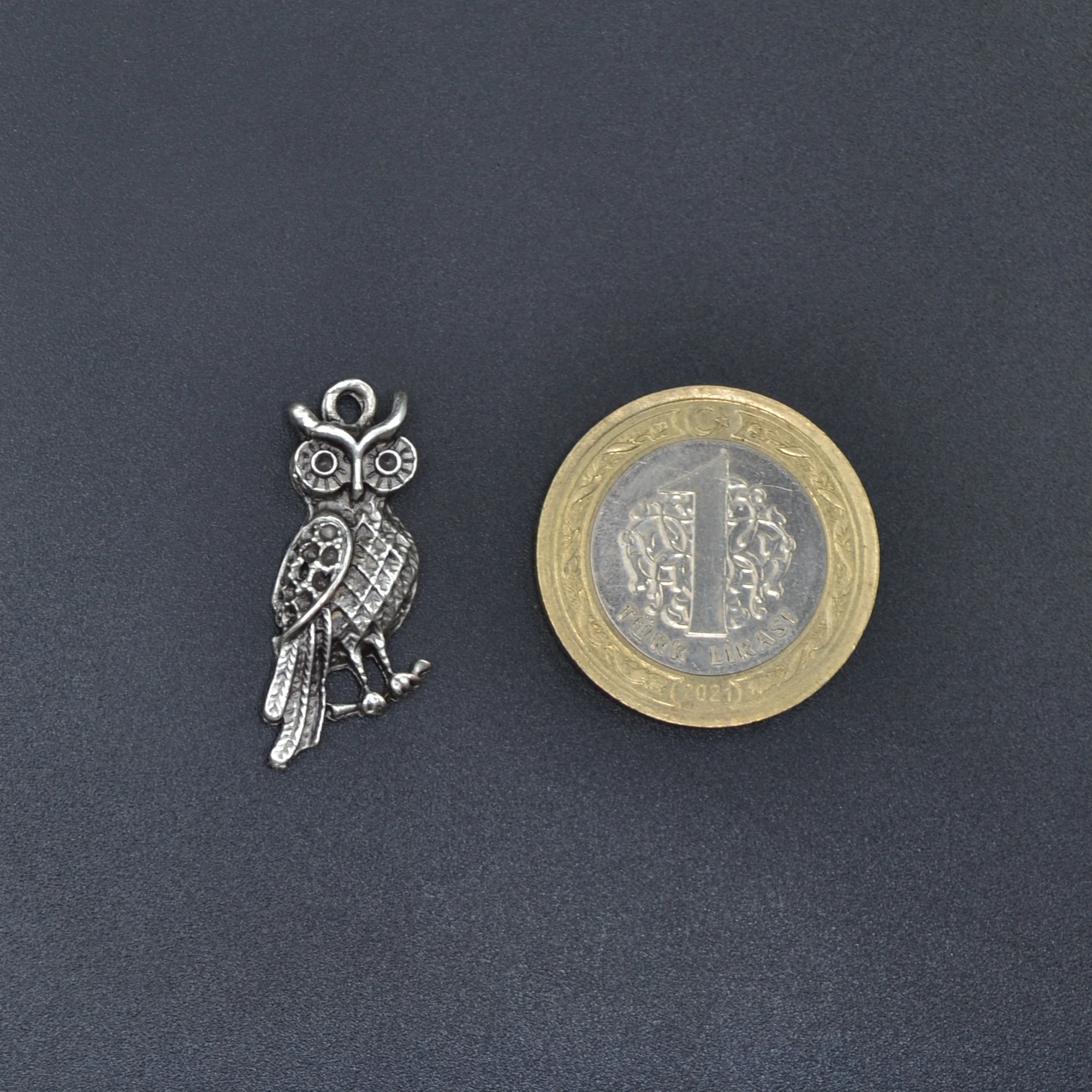 Minimal Baykuş Kolye - Gümüş ( Silver ) Renk - 60 cm Düz Ezme Zincir Kolye