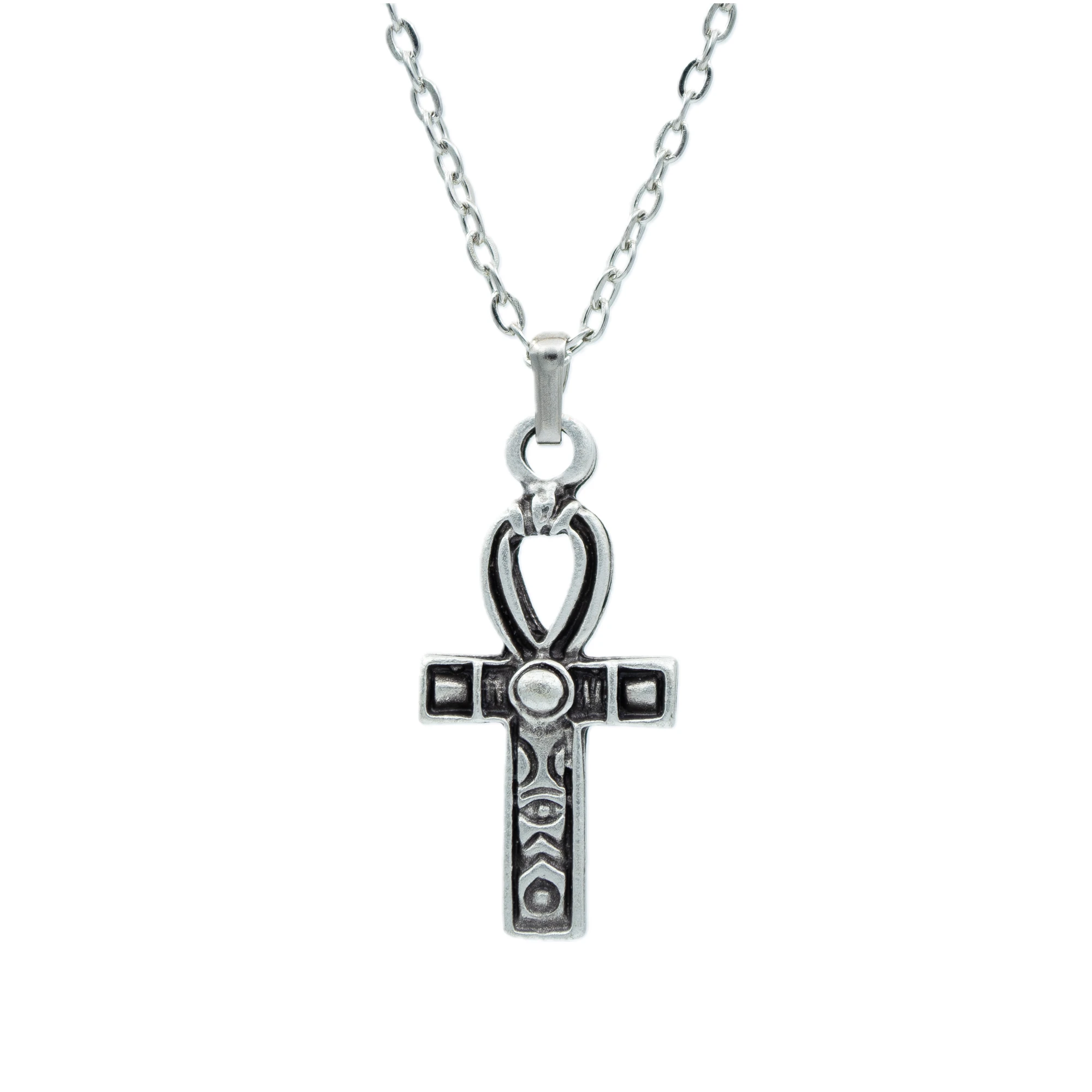 Ankh Sembolü - Nil'in Anahtarı Kolye - Gümüş ( Silver ) Renk - 60 cm Düz Ezme Zincir Kolye