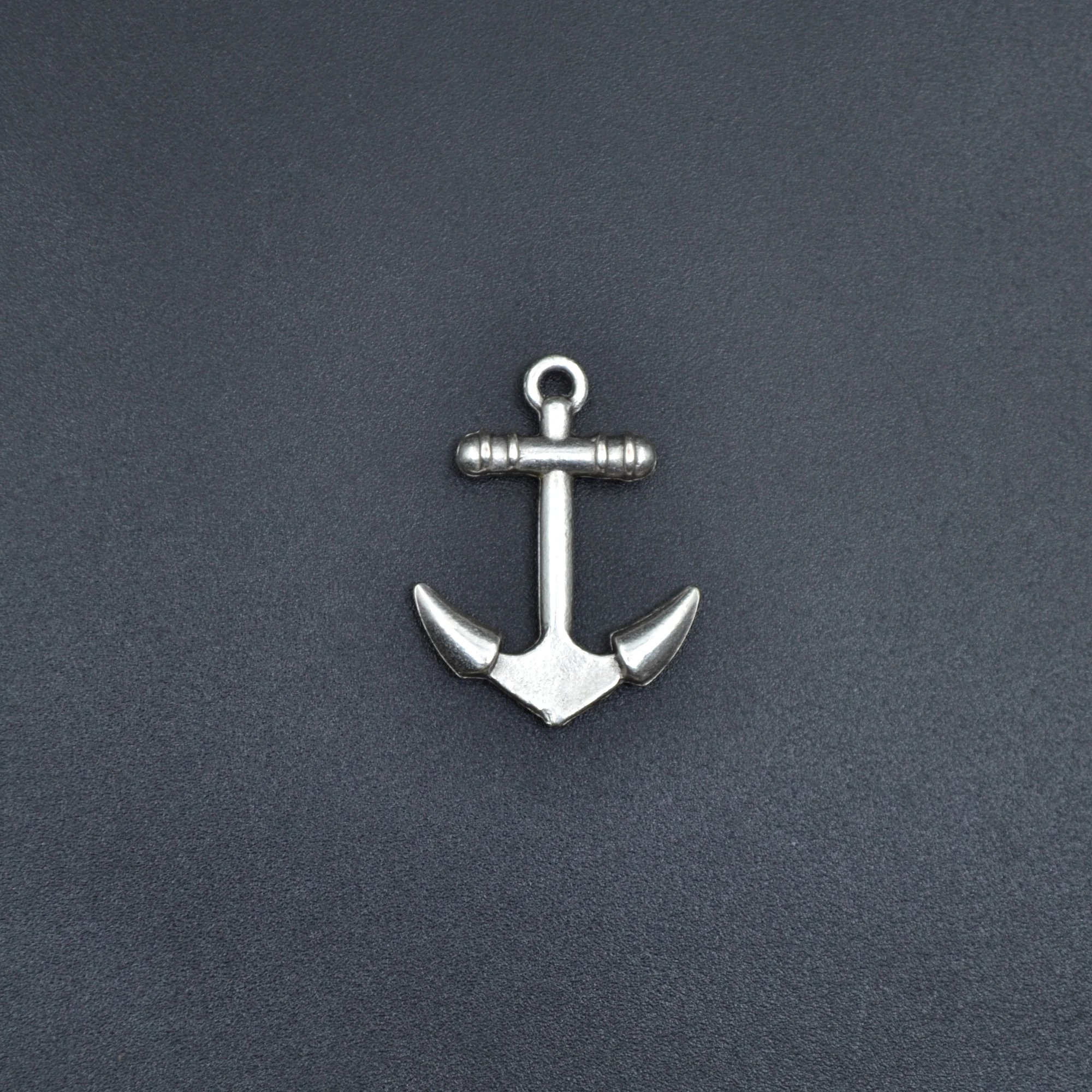 Minimal Deniz Çapası Kolye - Gümüş ( Silver ) Renk - 60 cm Deri İp Kolye