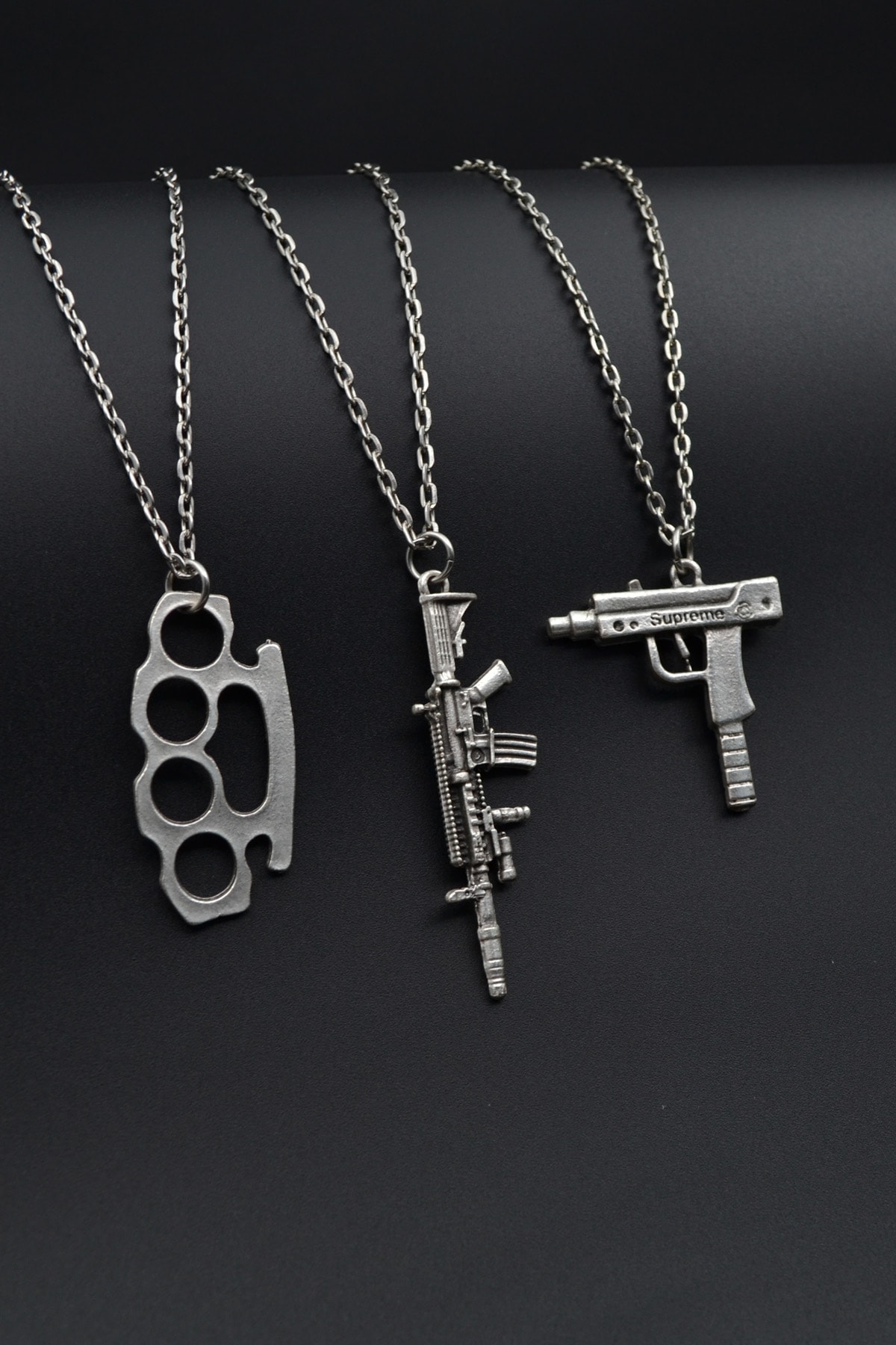 3'lü Muşta M4 Silah Uzi Erkek Kadın Kolye Seti