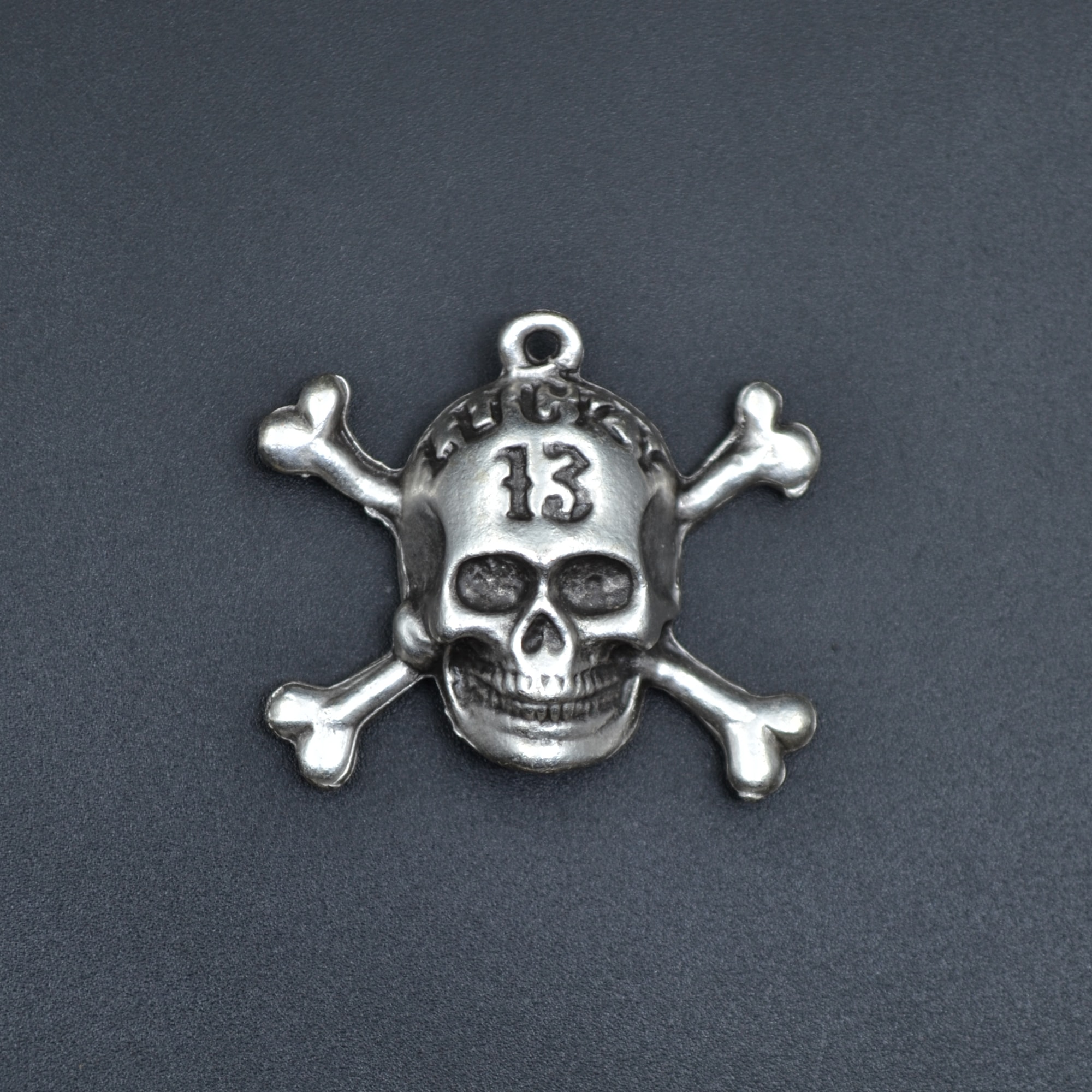 Lucky 13 Kuru Kafa Kolye - Gümüş ( Silver ) Renk - 60 cm Deri İp Kolye