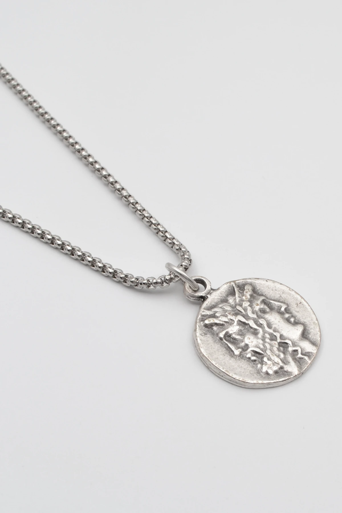 İki Yüzlü Janus Örme Zincir Kolye - Antik Gümüş Kaplama - Kadın Erkek - 60 cm