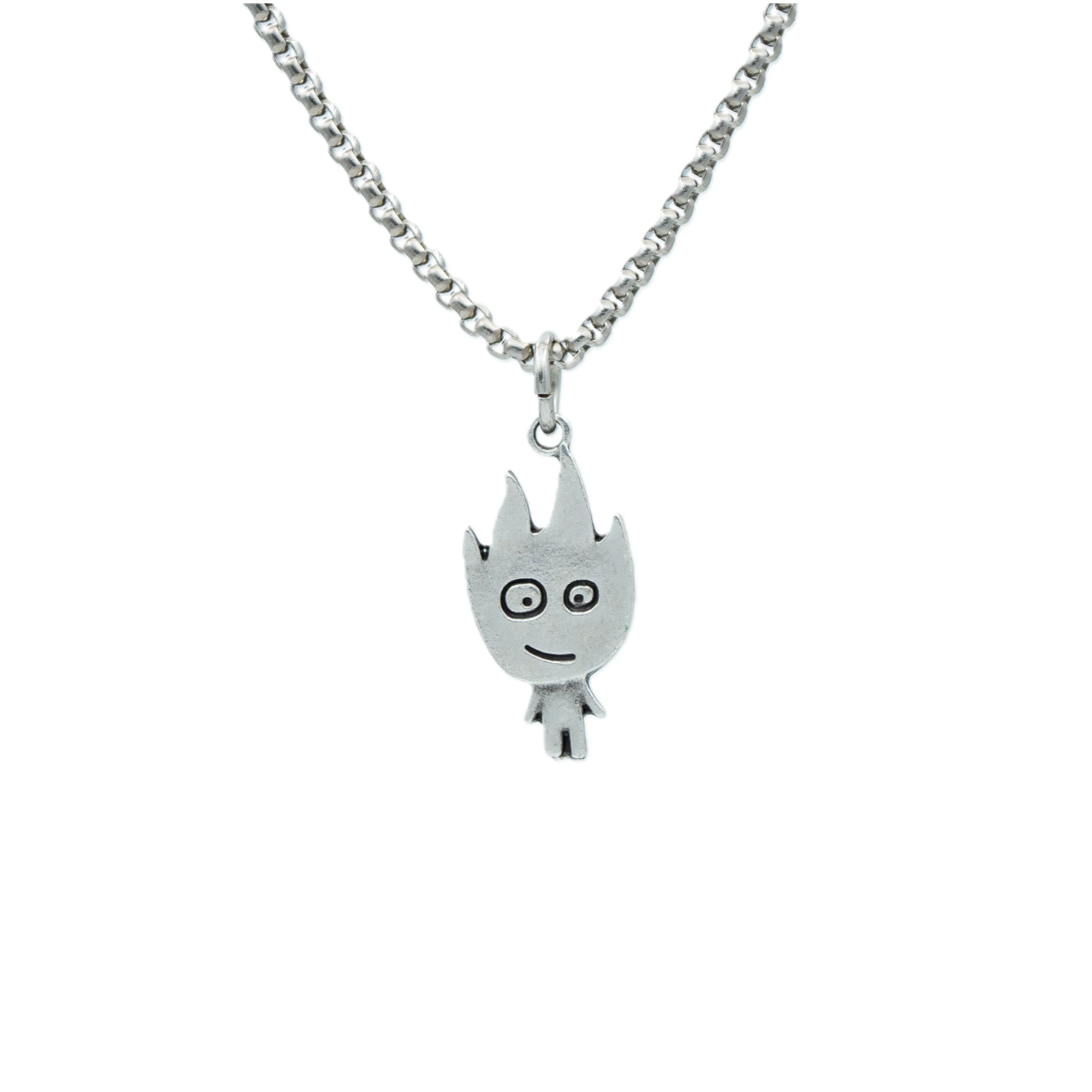 Minimal Ateş Kolye - Gümüş ( Silver ) Renk - 60 cm Örme Zincir Kolye