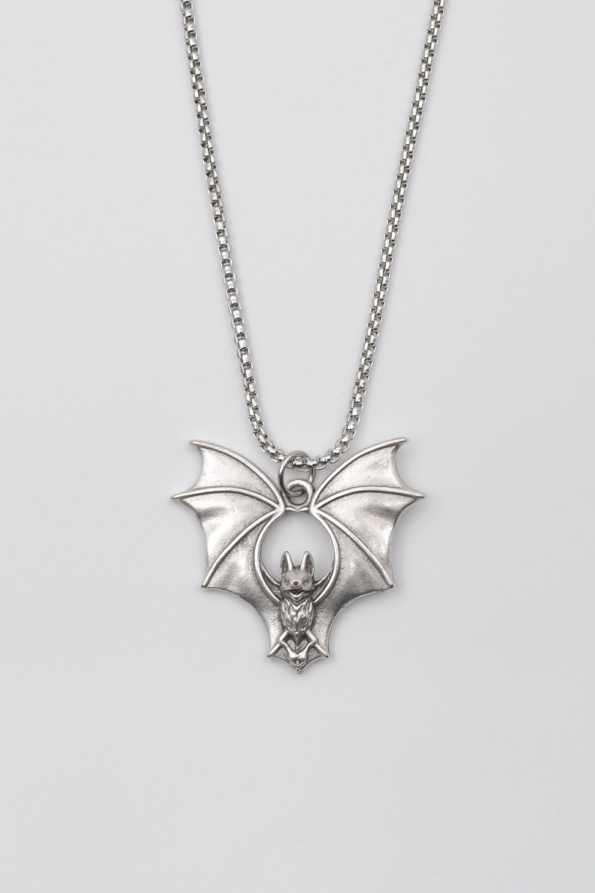 Gotik Yarasa Kolye - Gümüş ( Silver ) Renk - 60 cm Örme Zincir Kolye