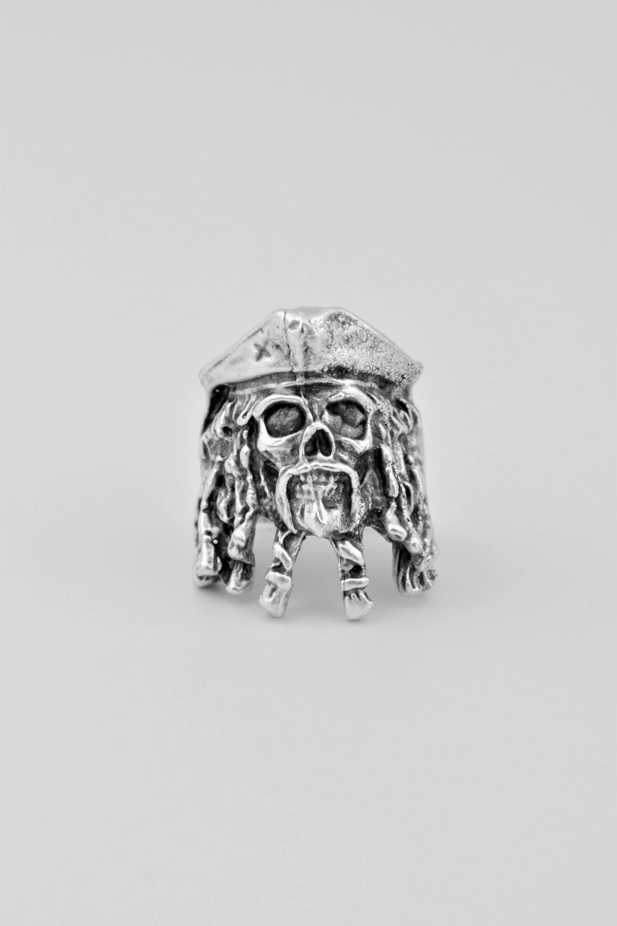 Korsan Kuru Kafa Gümüş Kaplama Ayarlamalı Erkek Yüzük