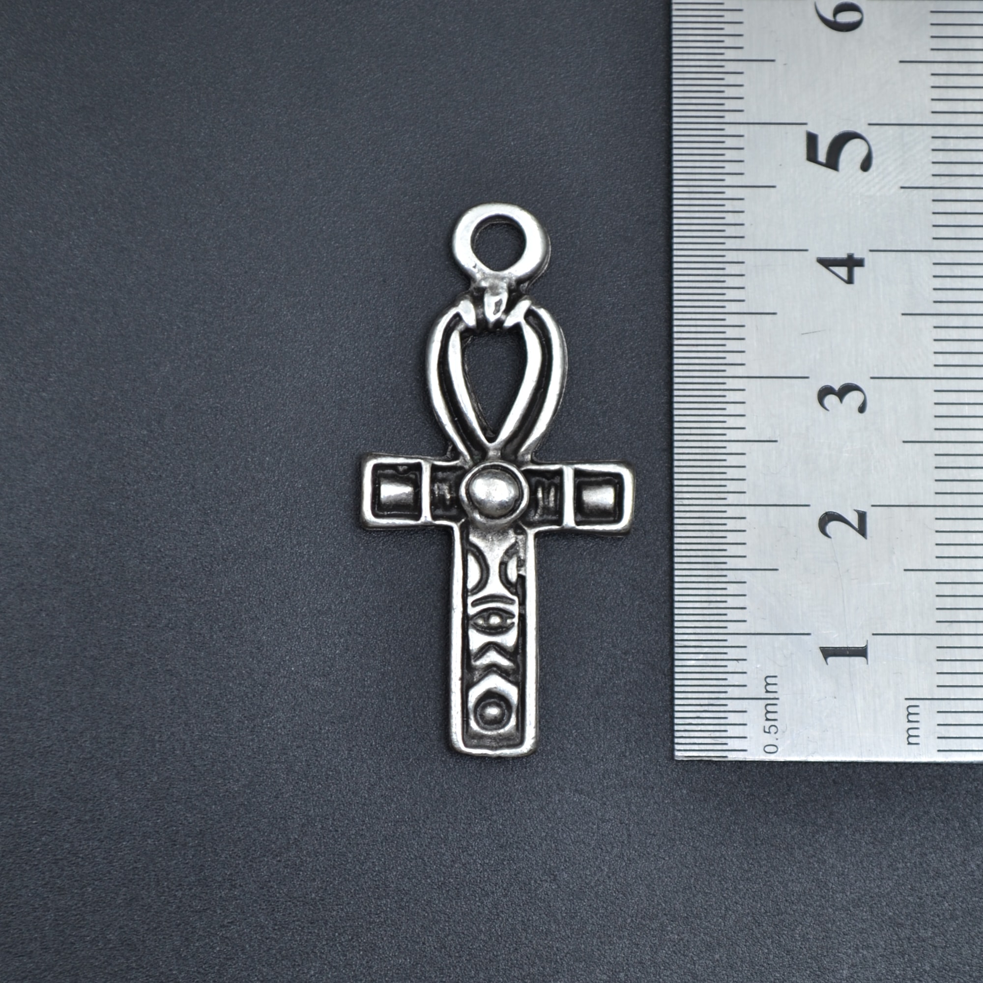 Ankh Sembolü - Nil'in Anahtarı Kolye - Gümüş ( Silver ) Renk - 60 cm Deri İp Kolye