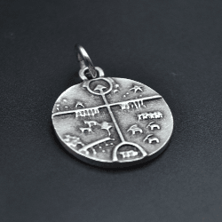 Şaman Kam Davulu Kolye - Gümüş ( Silver ) Renk - 60 cm Deri İp Kolye