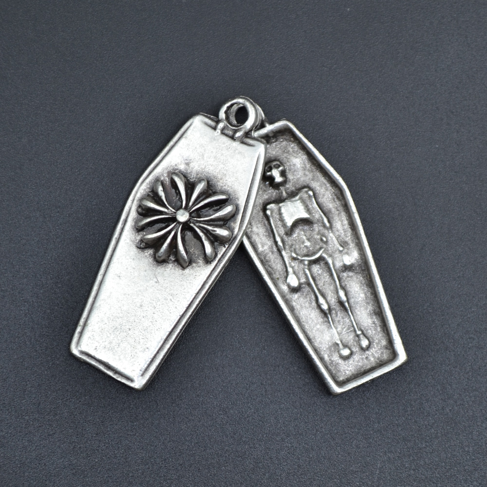 Tabut - İskelet Kolye - Gümüş ( Silver ) Renk - 60 cm Düz Ezme Zincir Kolye