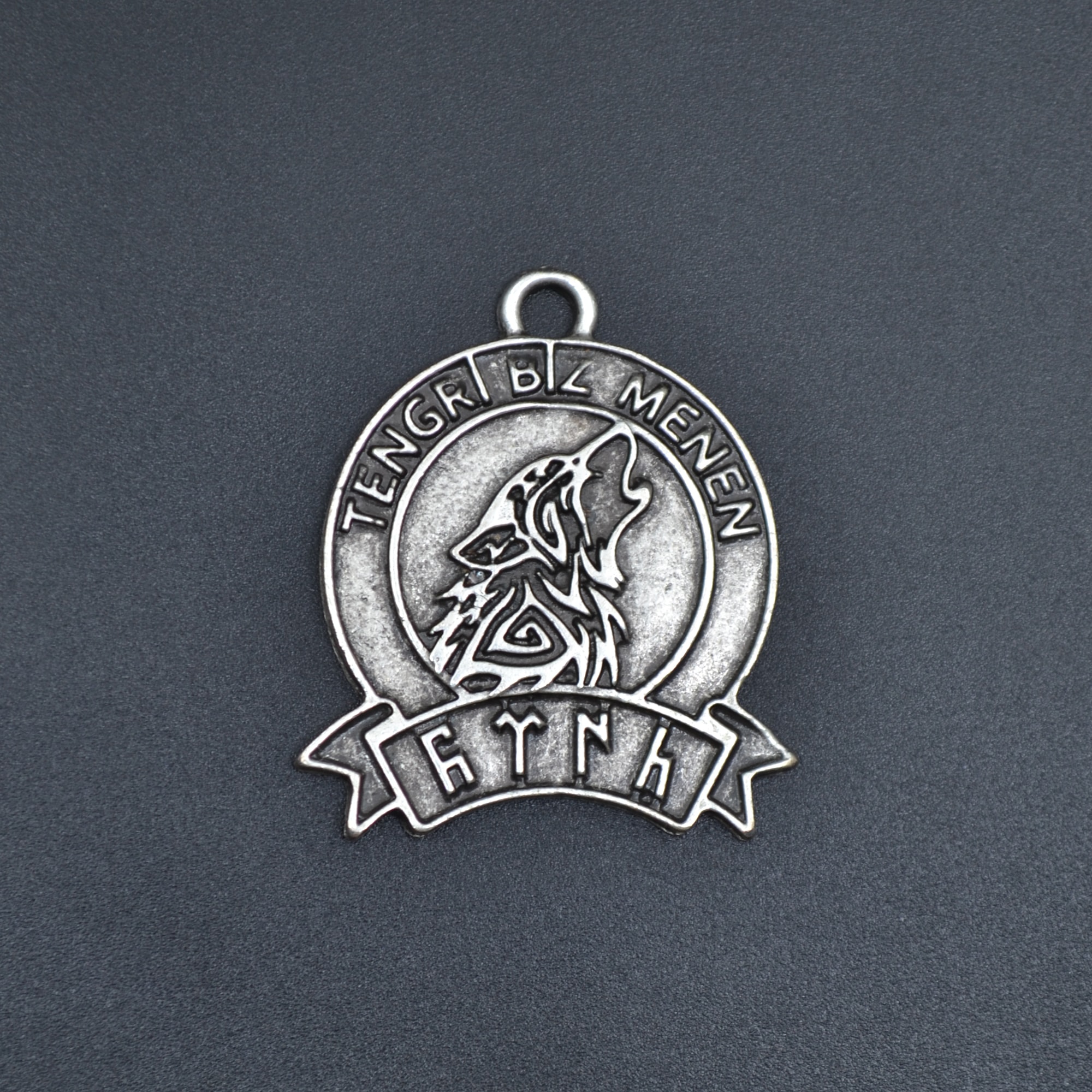 Tengri Biz Menen Göktürkçe Türk Kolye - Gümüş ( Silver ) Renk - 60 cm Deri İp Kolye