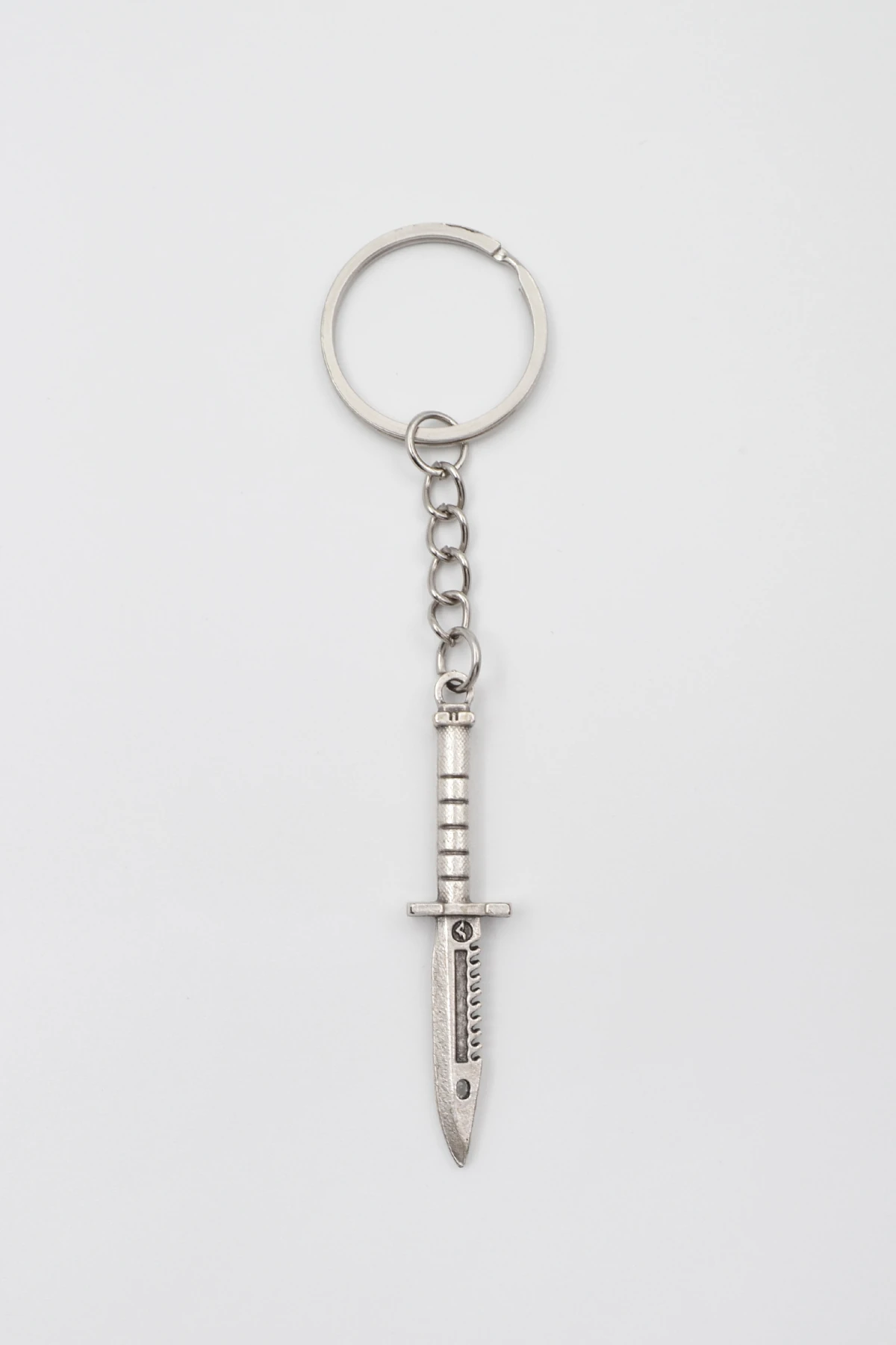 Testere Dişli Taktik Bıçak Anahtarlık - Antik Gümüş Kaplama - Kadın Erkek