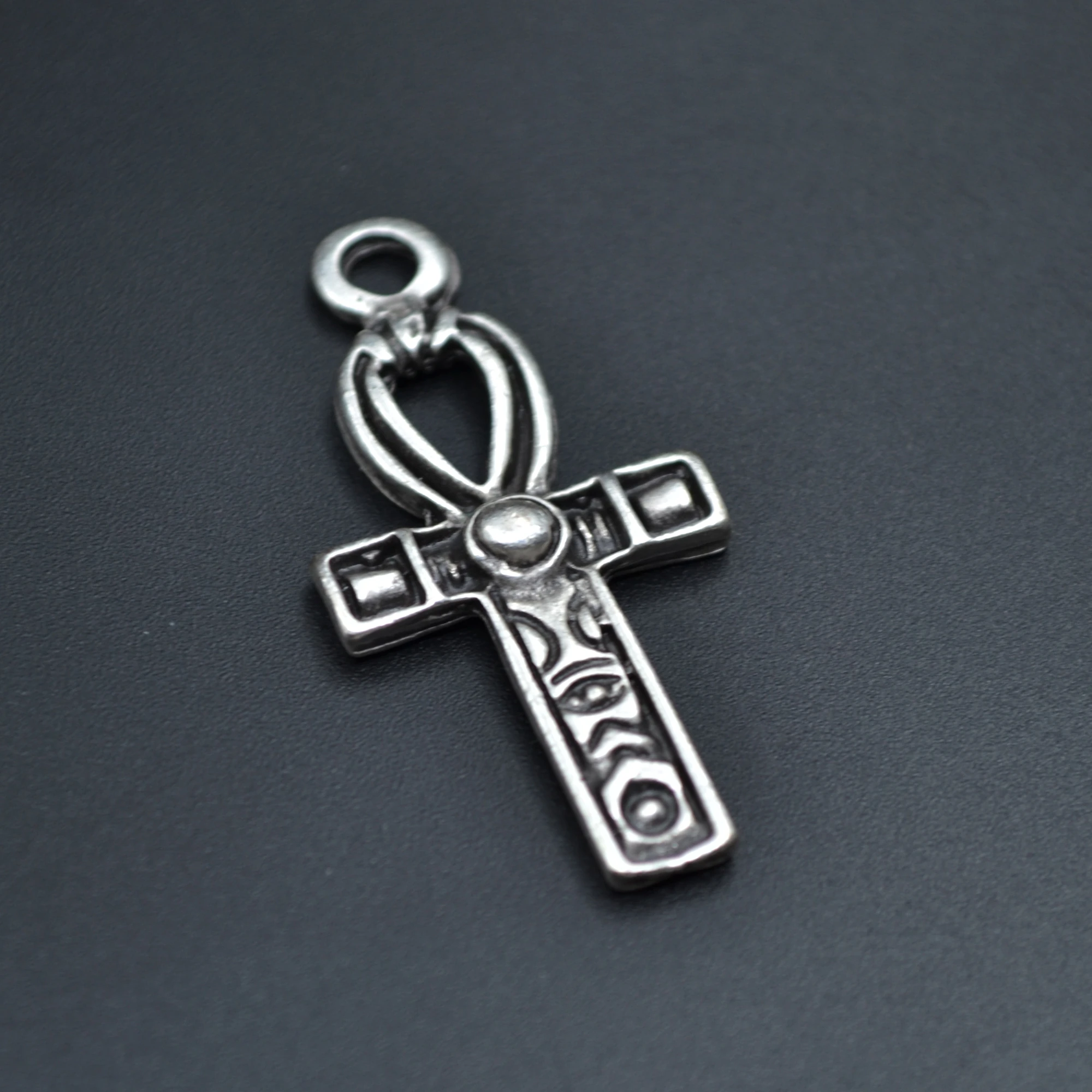 Ankh Sembolü - Nil'in Anahtarı Kolye - Gümüş ( Silver ) Renk - 60 cm Düz Ezme Zincir Kolye