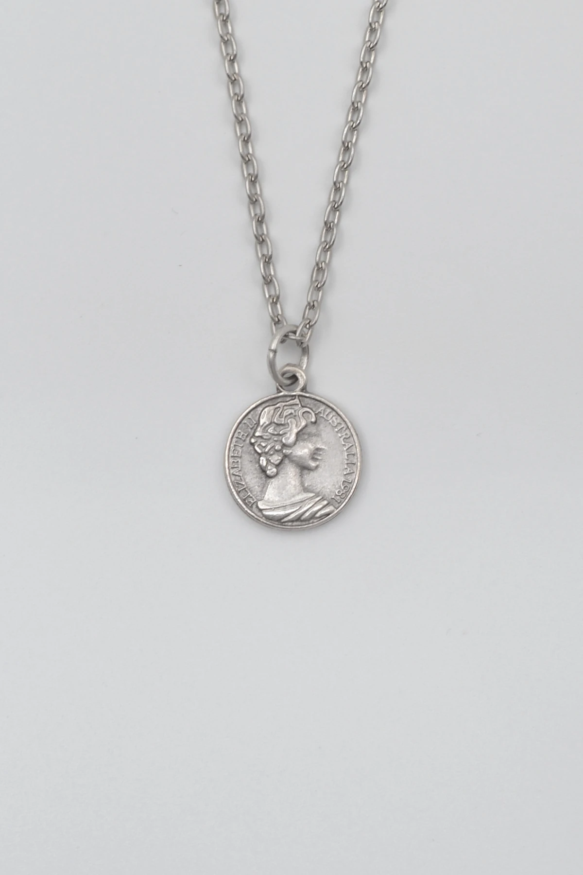 İngiliz Kraliçe II. Elizabeth Düz Ezme Zincir Kolye - Antik Gümüş Kaplama - Kadın Erkek - 60 cm