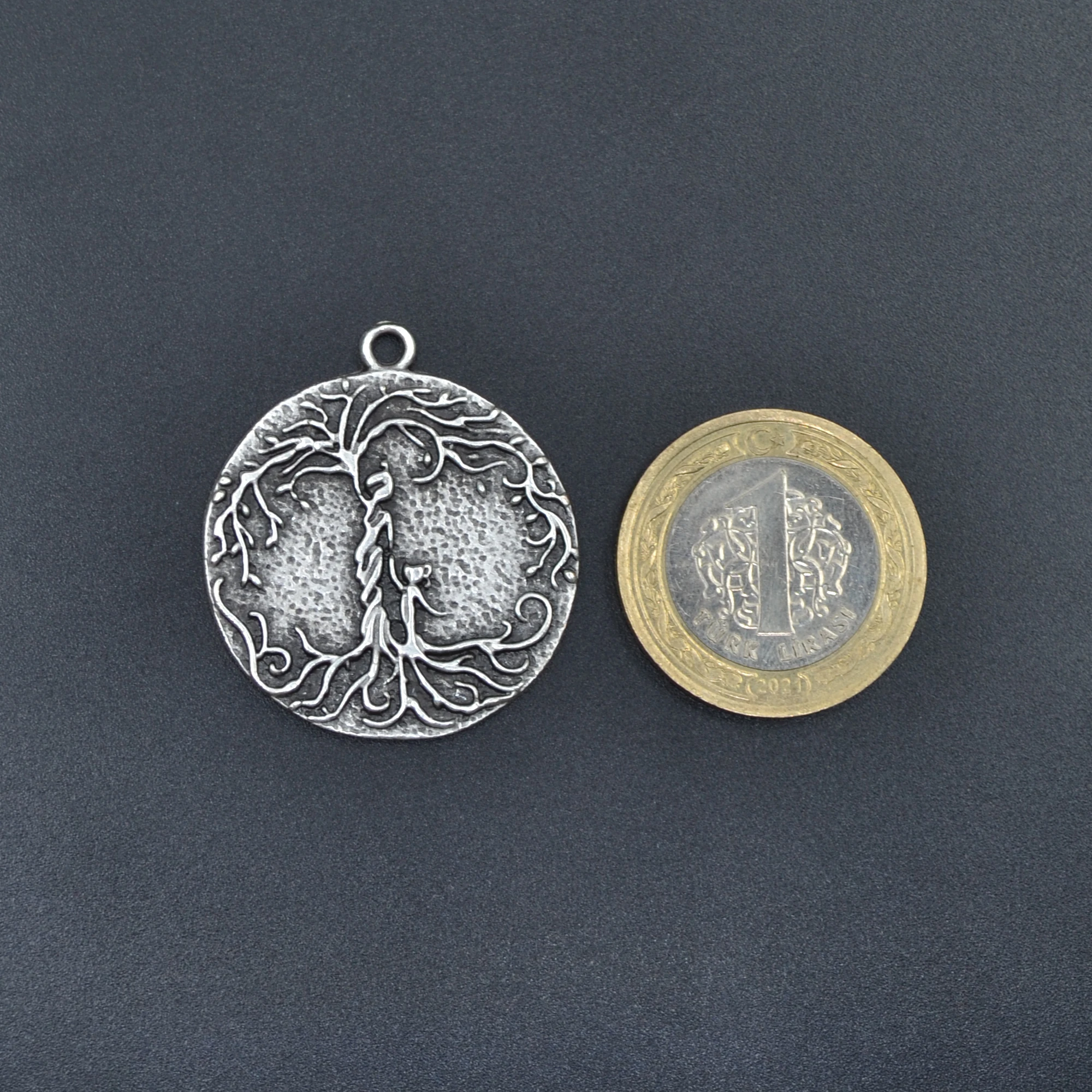 Hayat Ağacı - Anne Çocuk Kolye - Gümüş ( Silver ) Renk - 60 cm Düz Ezme Zincir Kolye