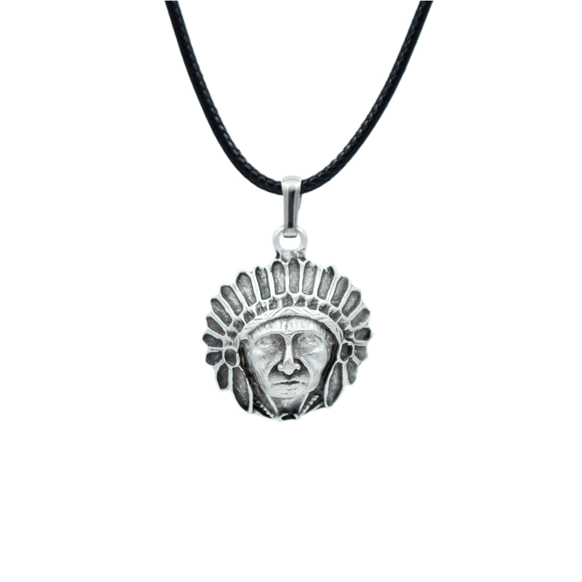 Kızılderili Kolye - Gümüş ( Silver ) Renk - 60 cm Deri İp Kolye