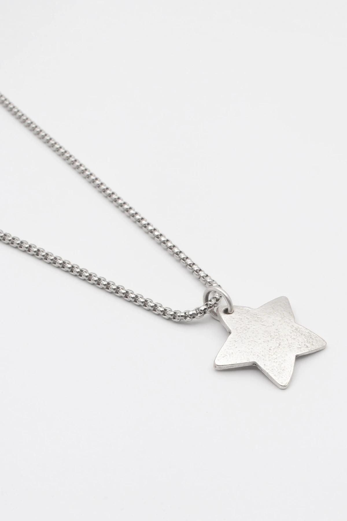 Yıldız Örme Zincir Kolye - Antik Gümüş Kaplama - Kadın Erkek - 60 cm